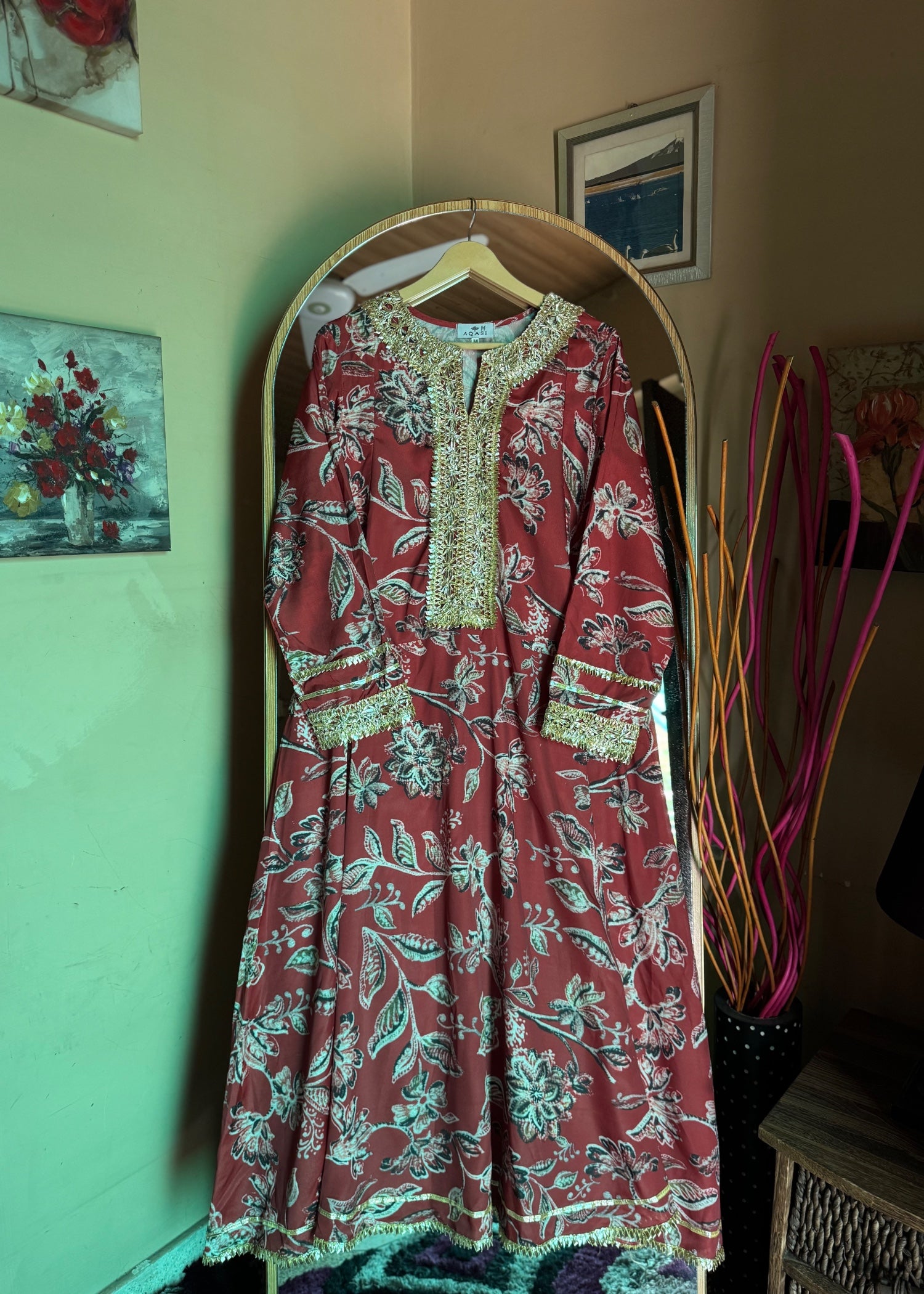 crepe silk Anarkali in Mahogany