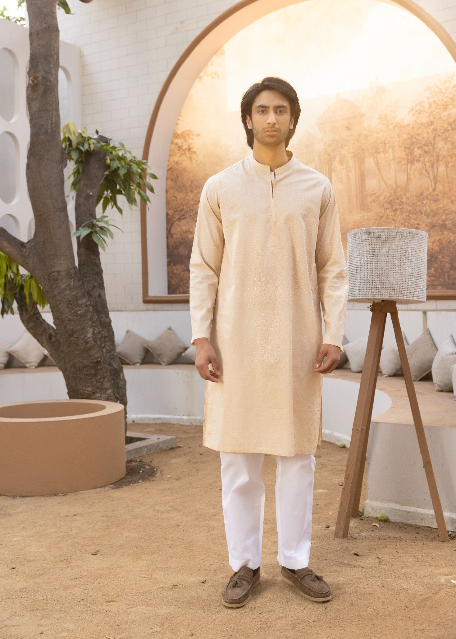 schiffli Kurta in Beige