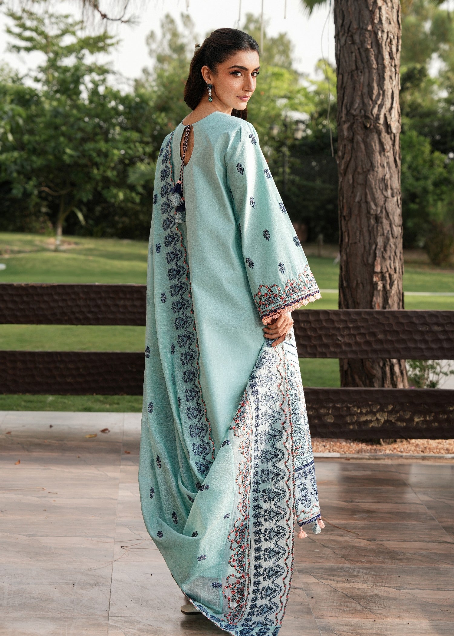cotton Kurta Set in Navy blue, pastel green