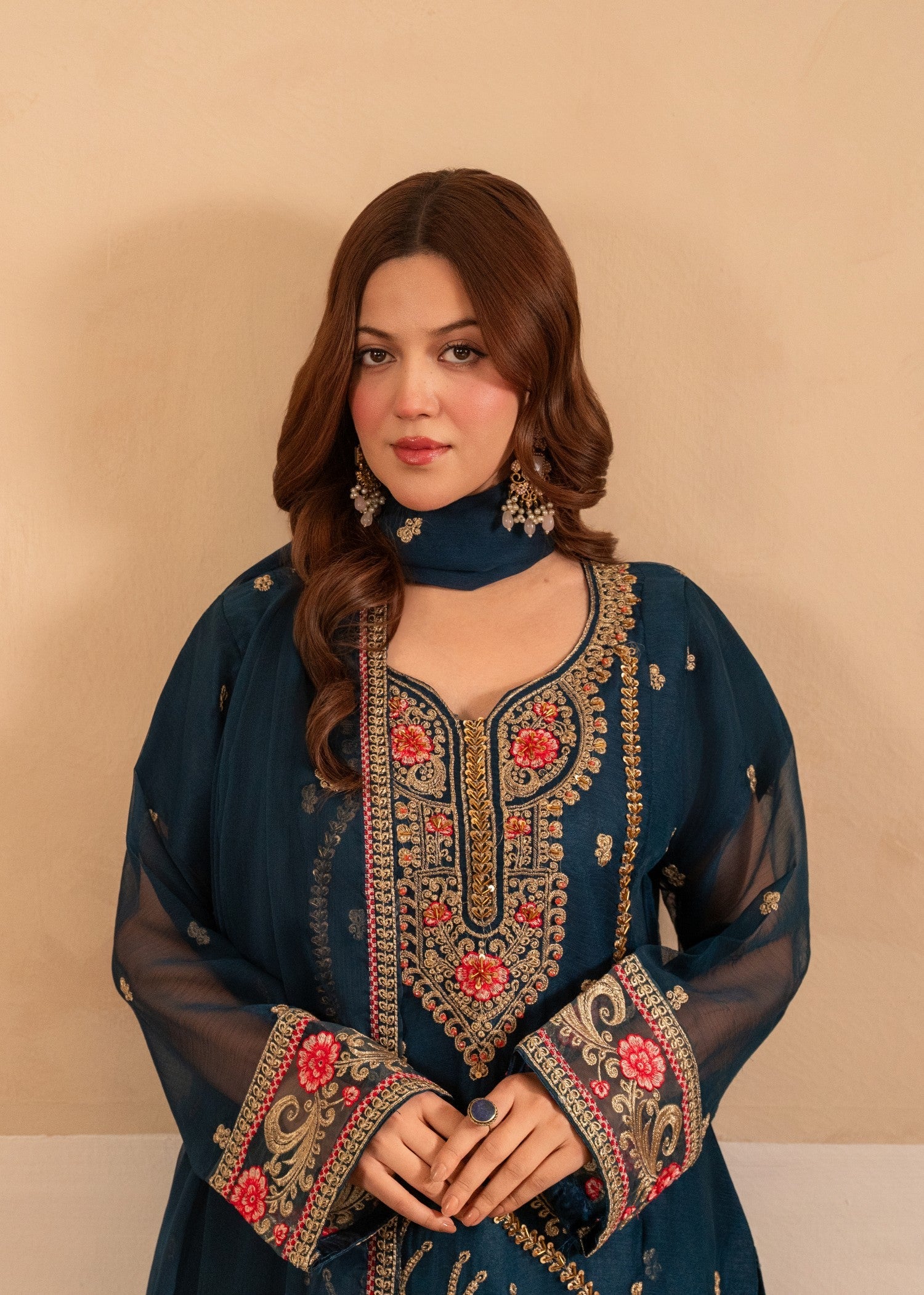 chiffon Kurta Set in Teal