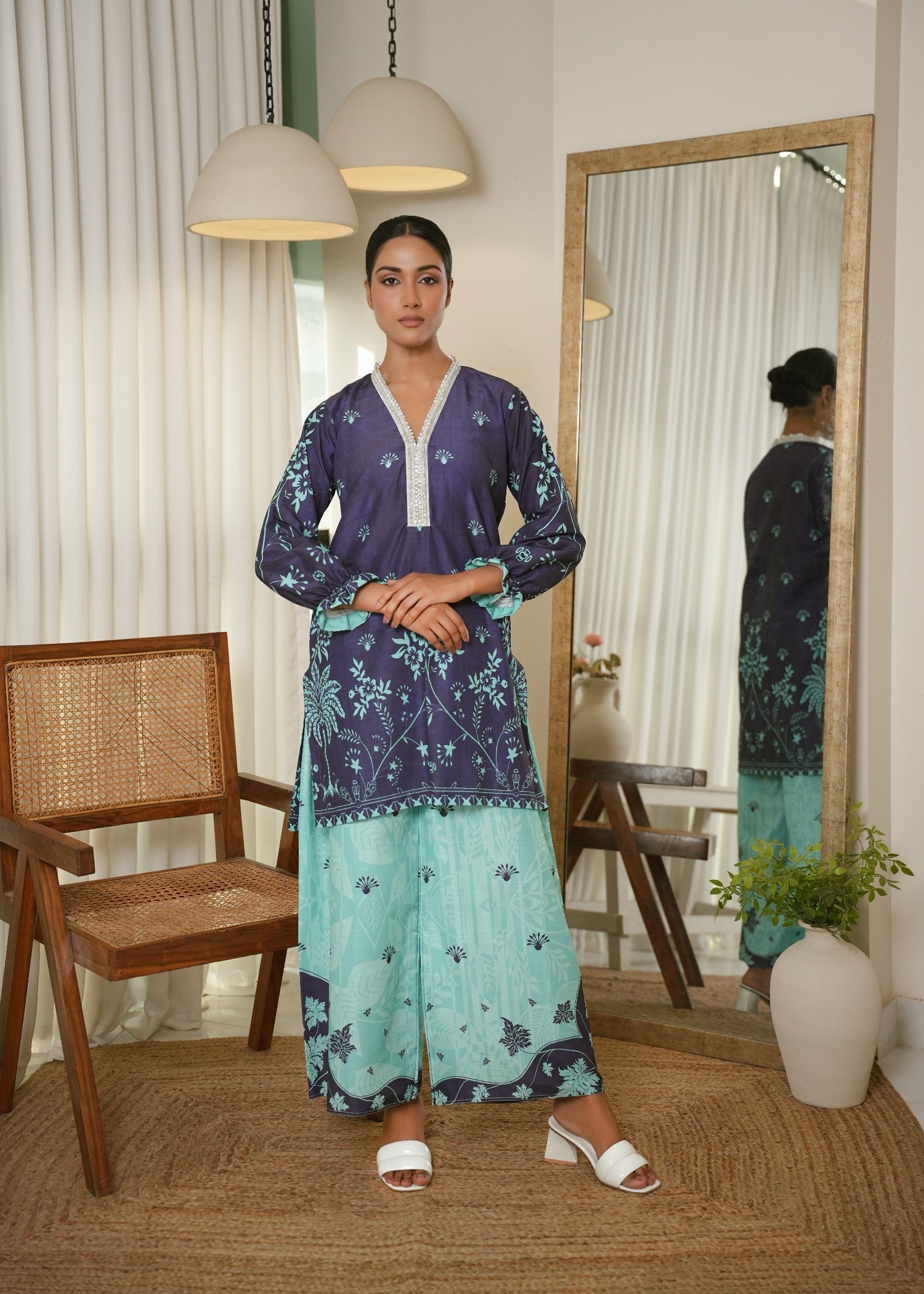 raw silk Co Ord Sets in Midnight blue, aquamarine