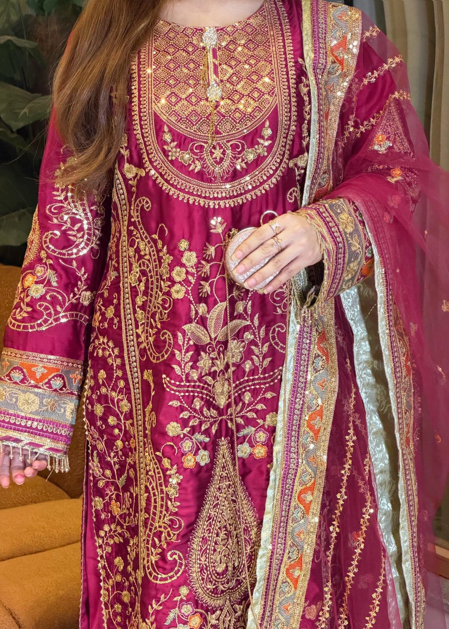 silk Sharara in Raspberry