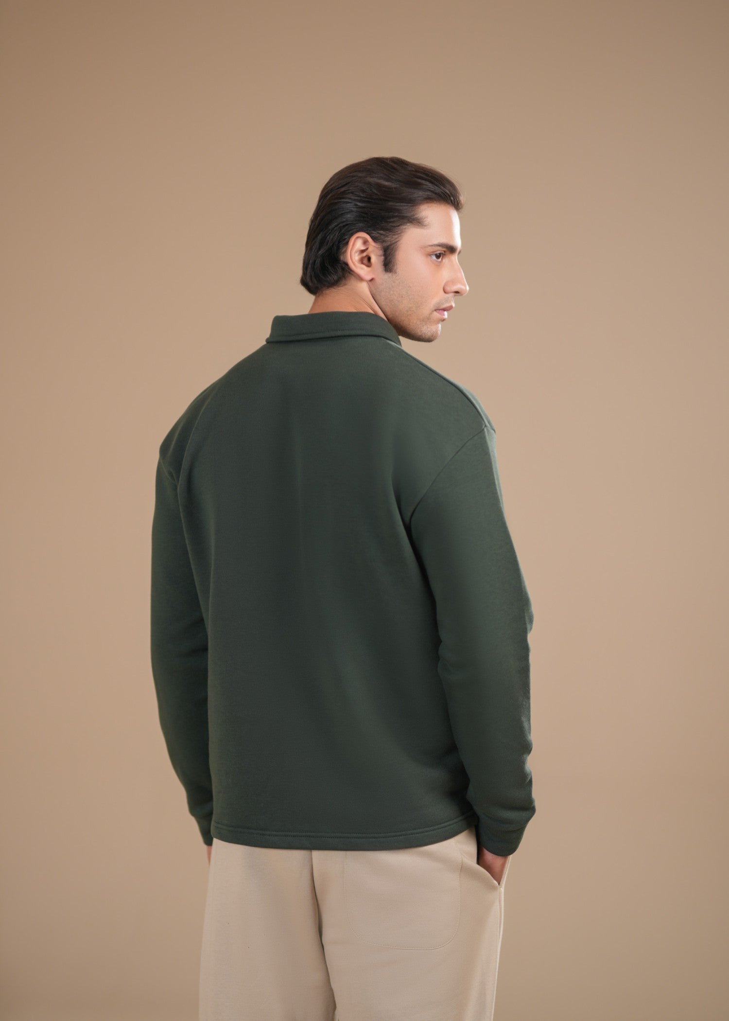 fleece Polo Shirt in Green