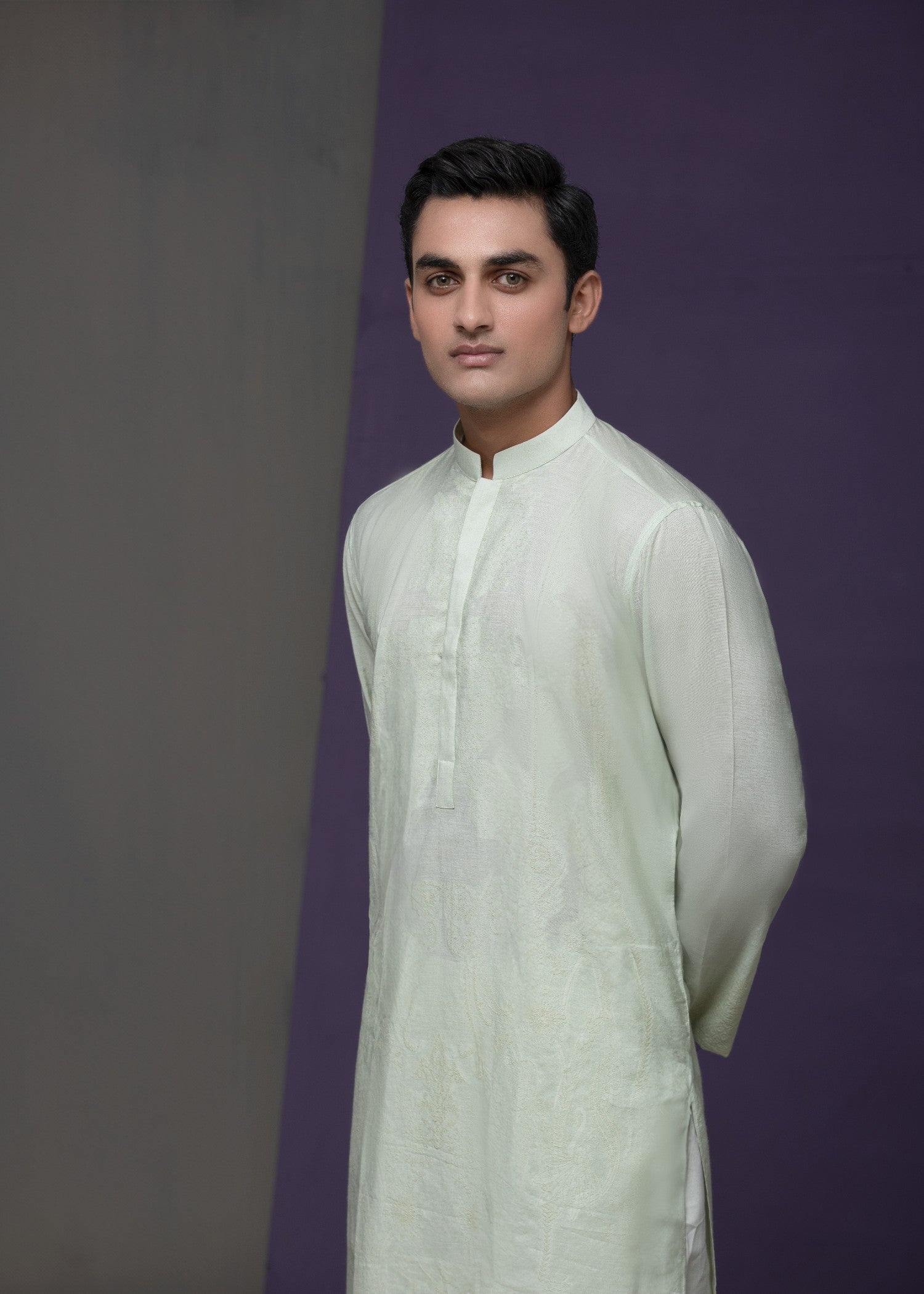 cotton silk Kurta Set in Mint green by House Of Arsalan Iqbal