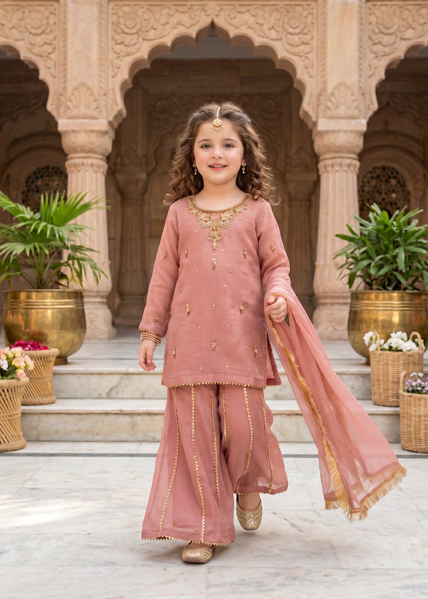 chiffon Sharara in Peach pink