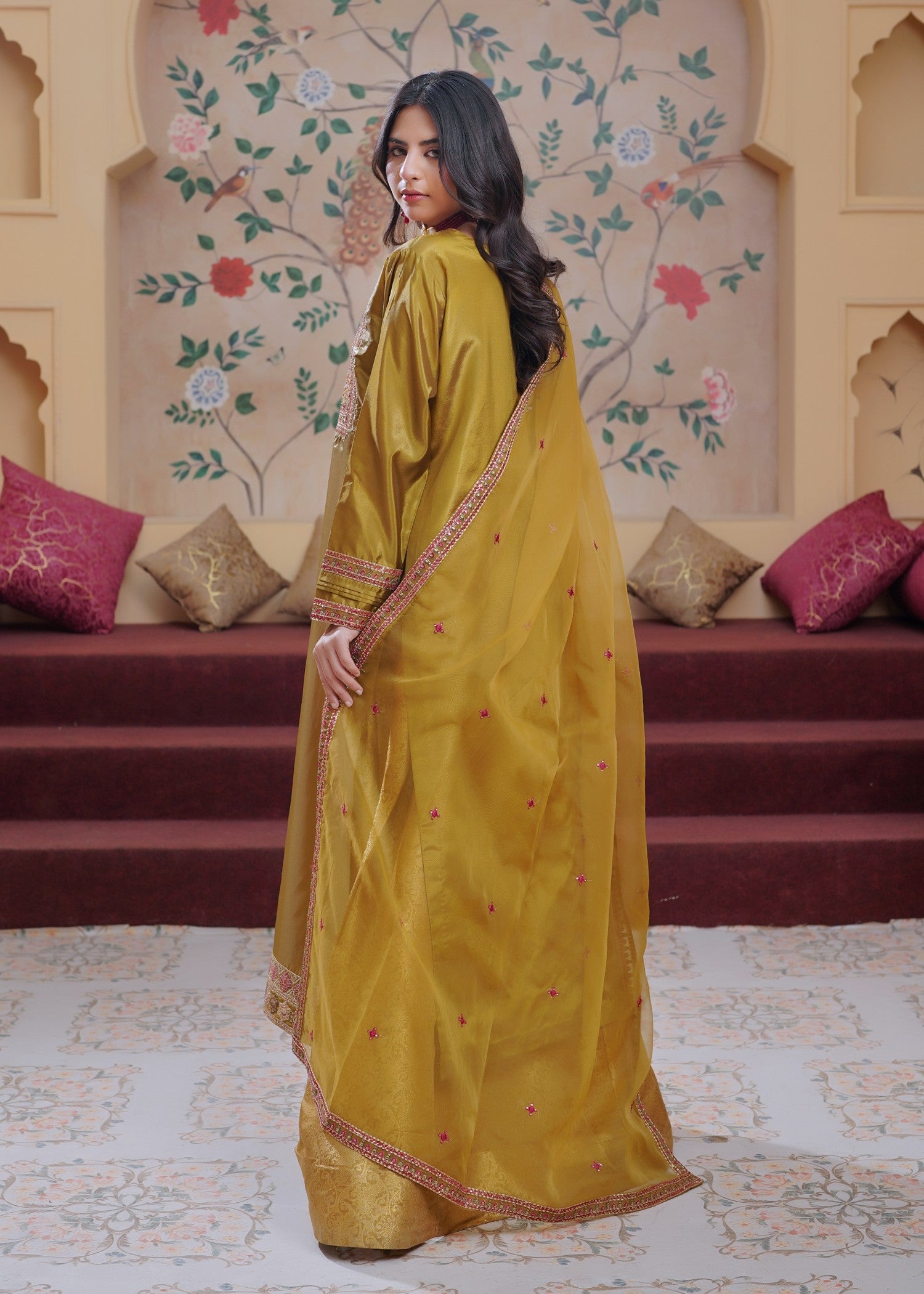 silk Lehenga in Olive green
