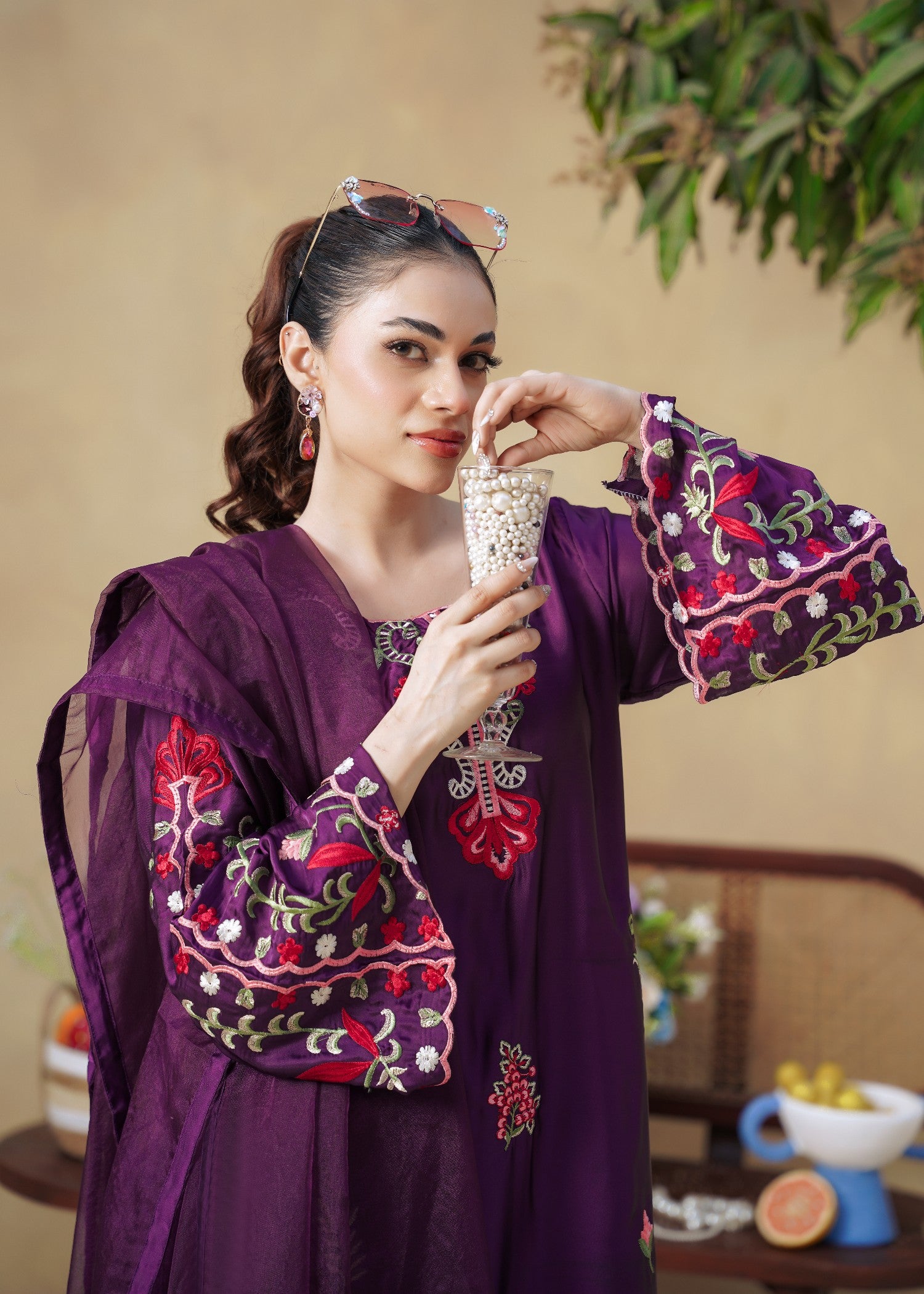 silk Kaftan in Plum