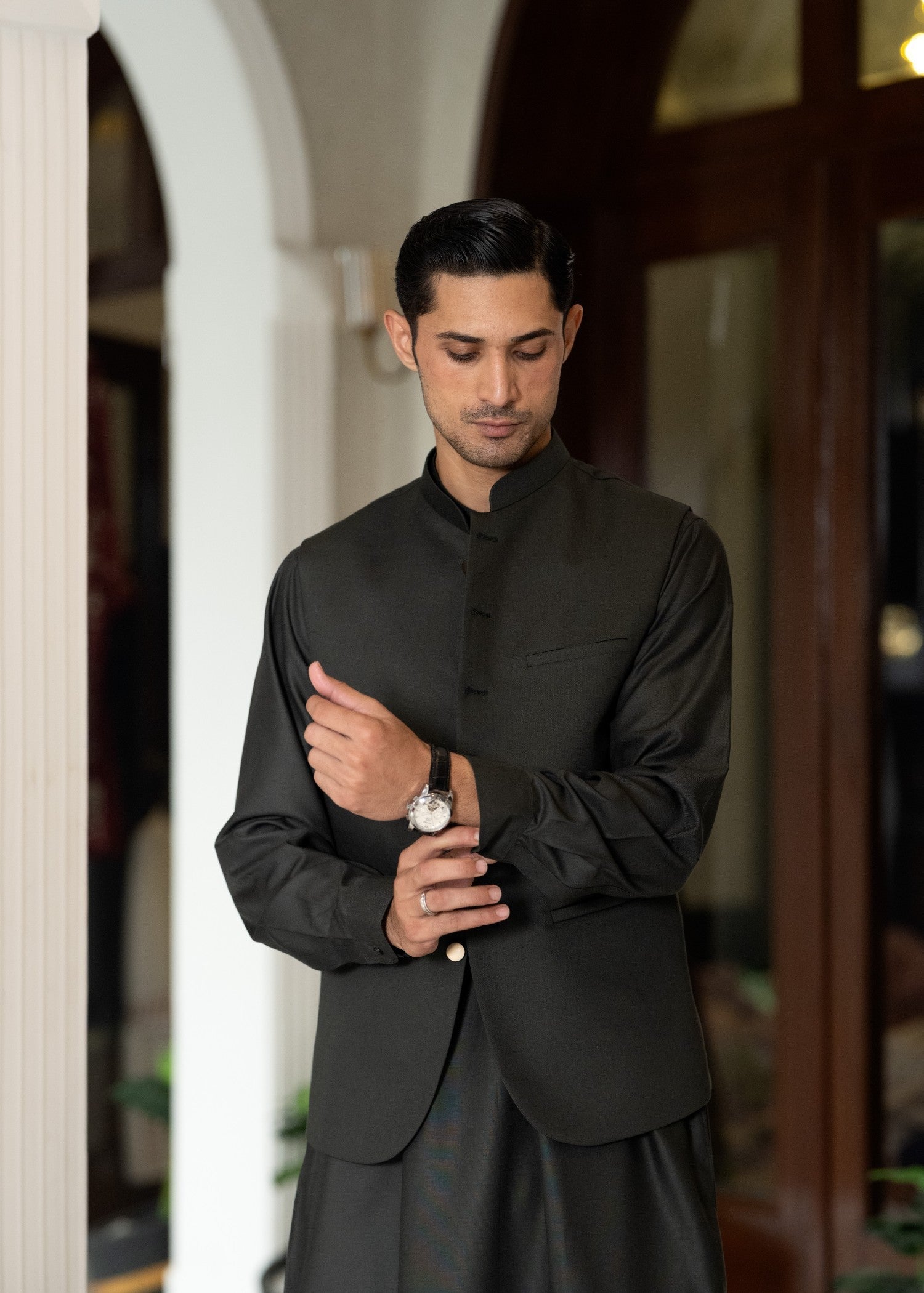 rayon Waistcoat in Forest green