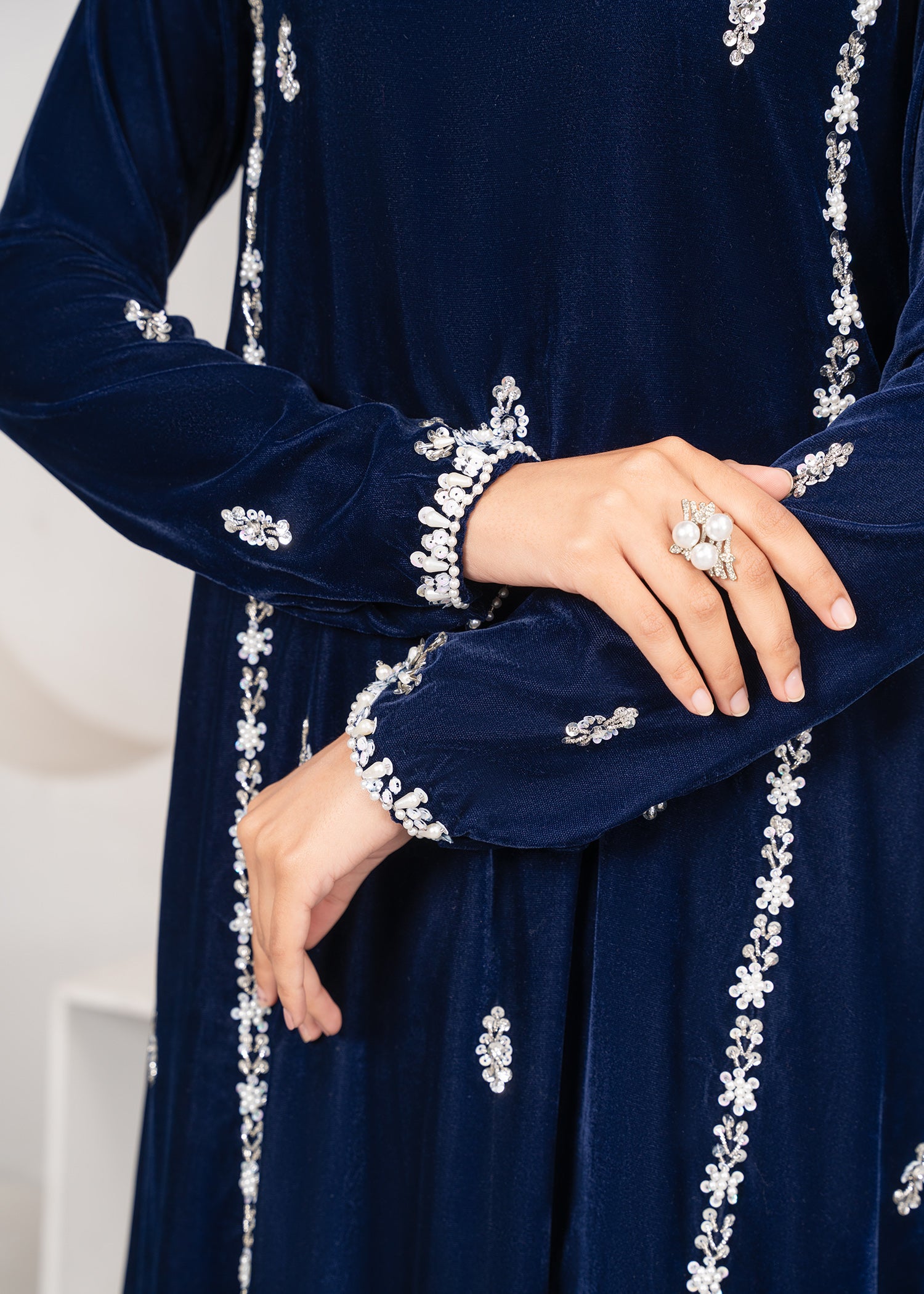 velvet Kurta Set in Blue