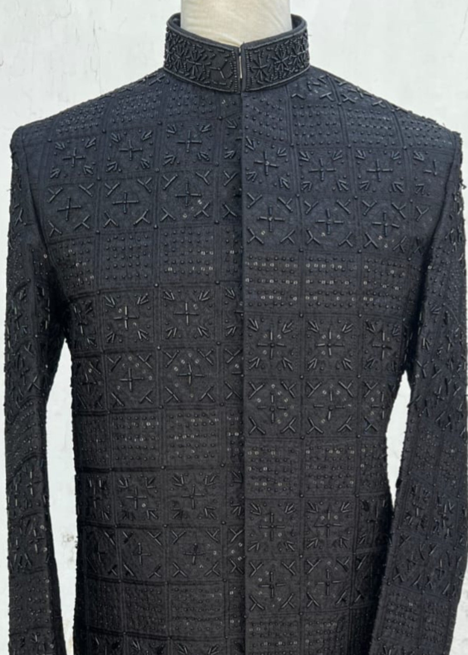 silk Sherwani in Black, jet black