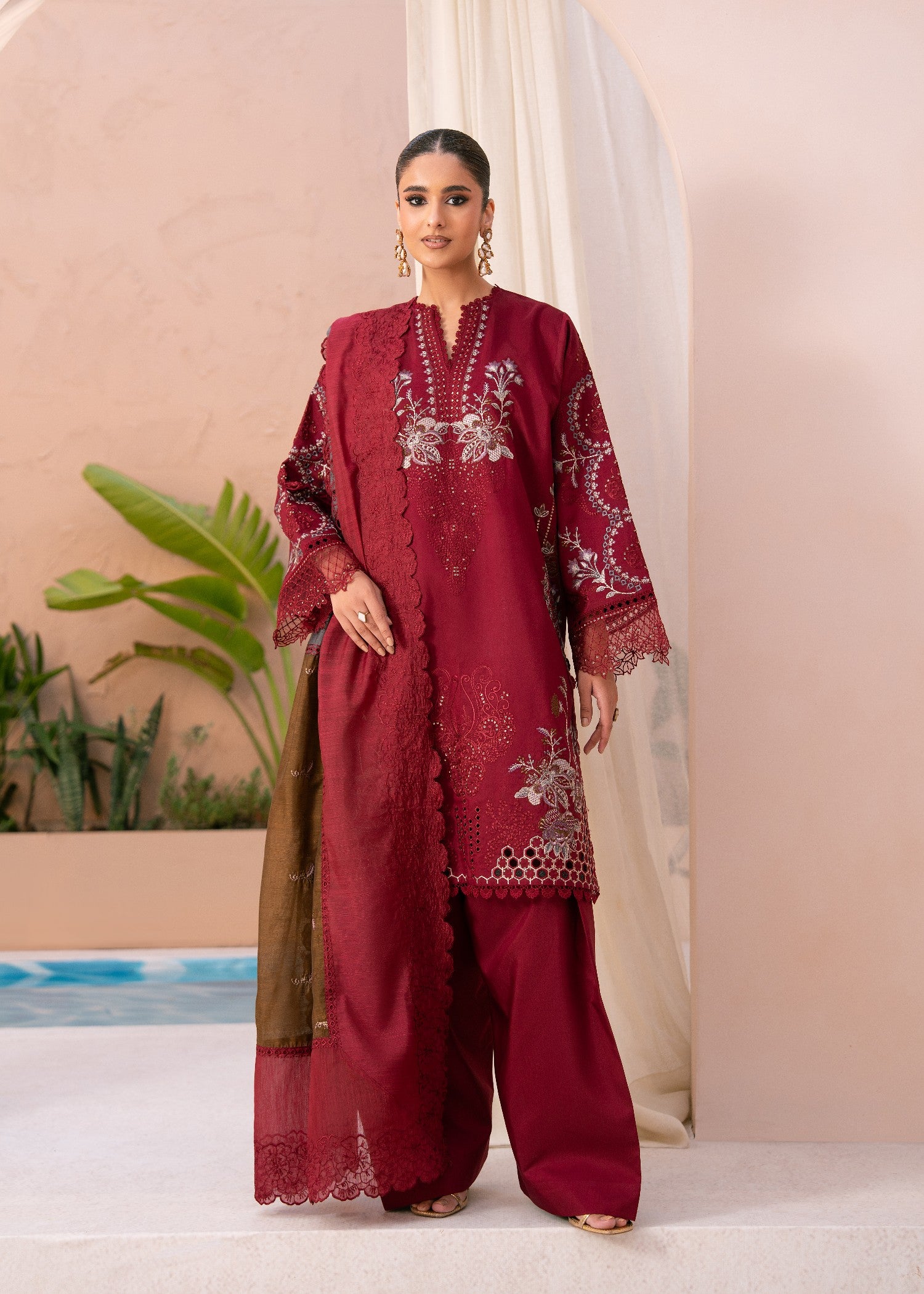 viscose Unstitched in Maroon