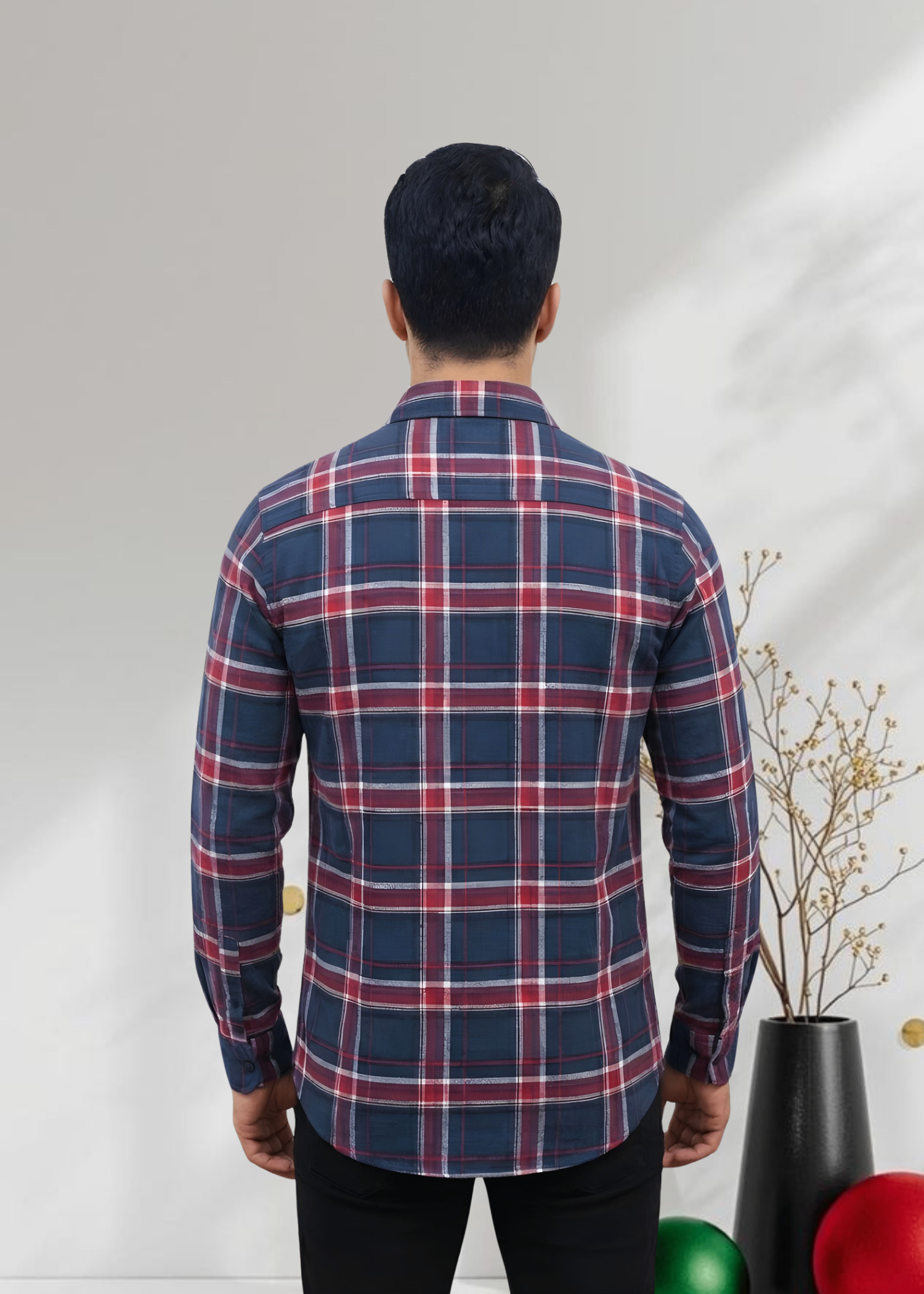 flannel Casual Shirt in Multi, red