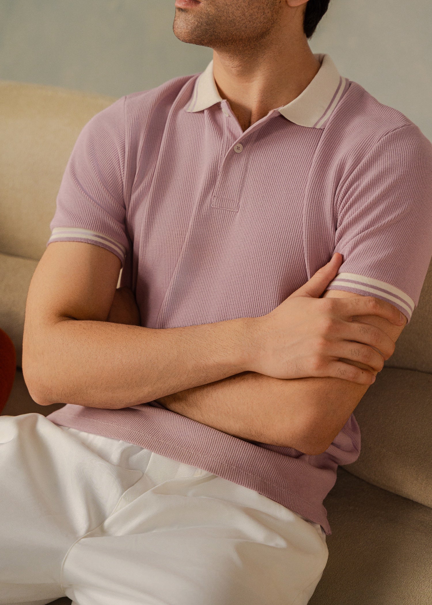 cotton Polo Shirt in Lavender pink