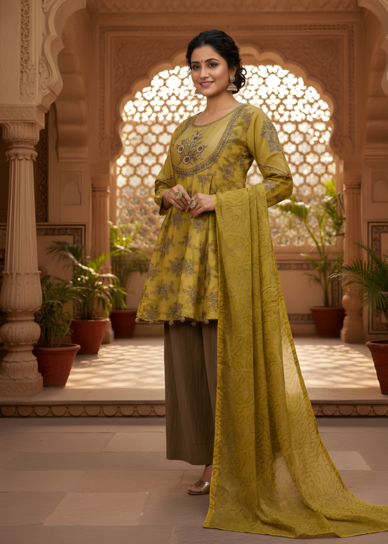 organza silk Short Frock in Mellow yellow