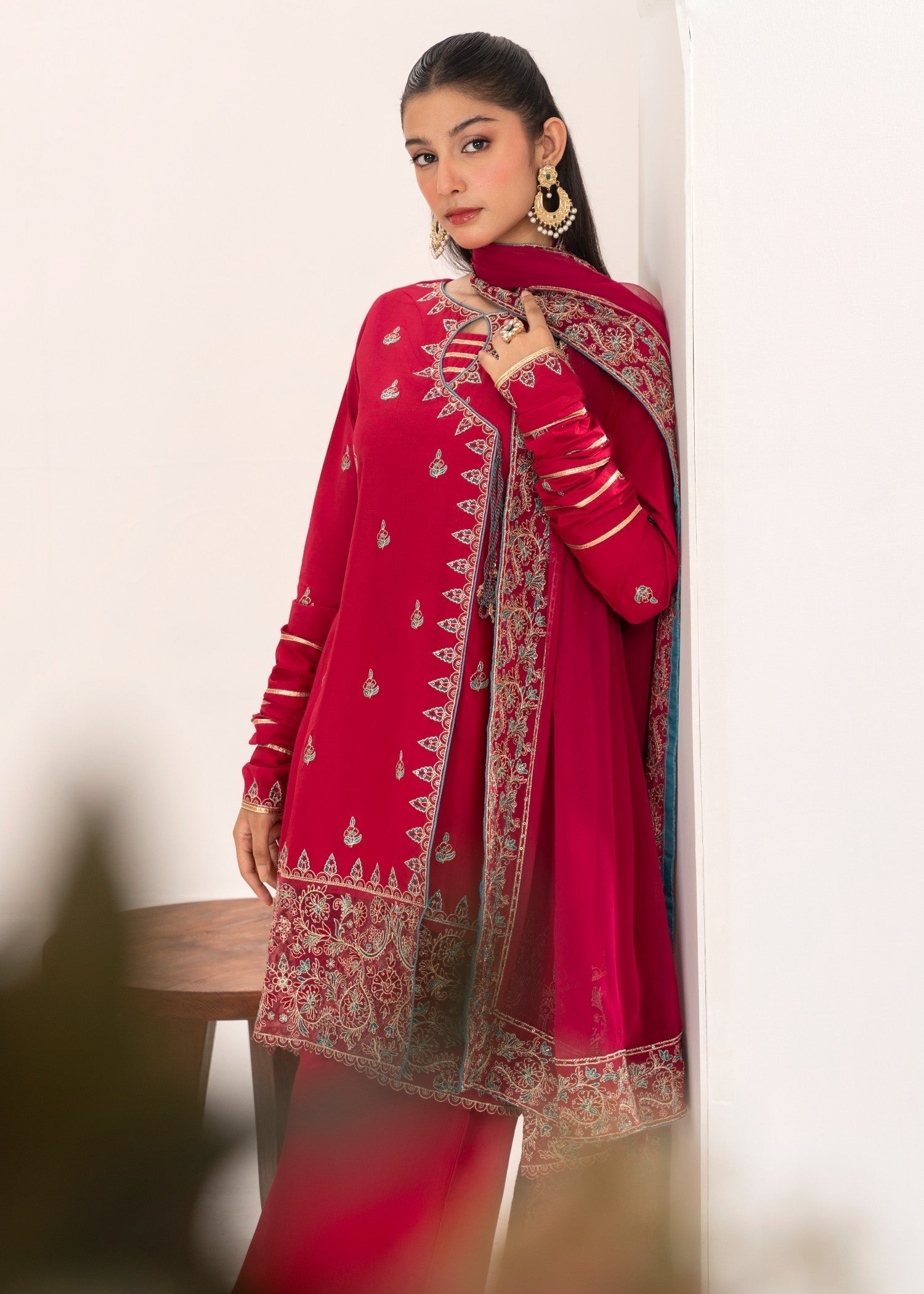 cotton Angrakha in Hot pink