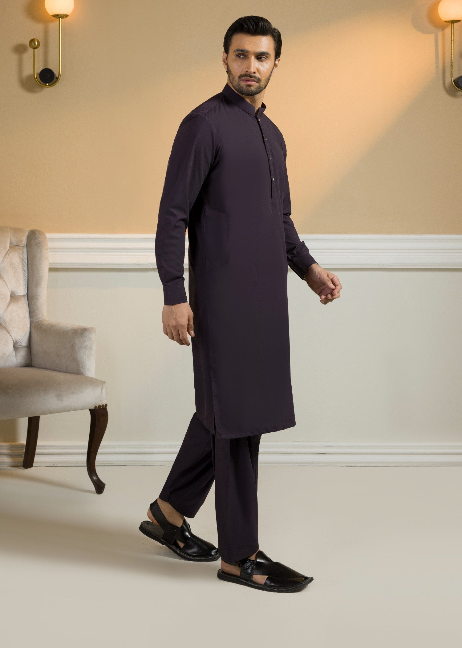 poly viscose Shalwar Kameez in Deep purple