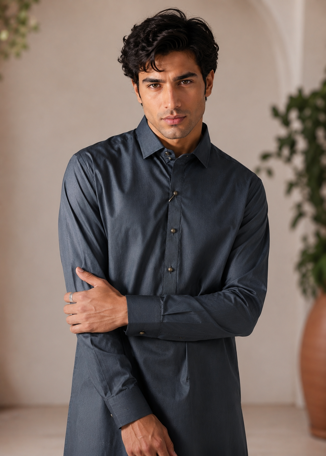 cotton Shalwar Kameez in Raven grey