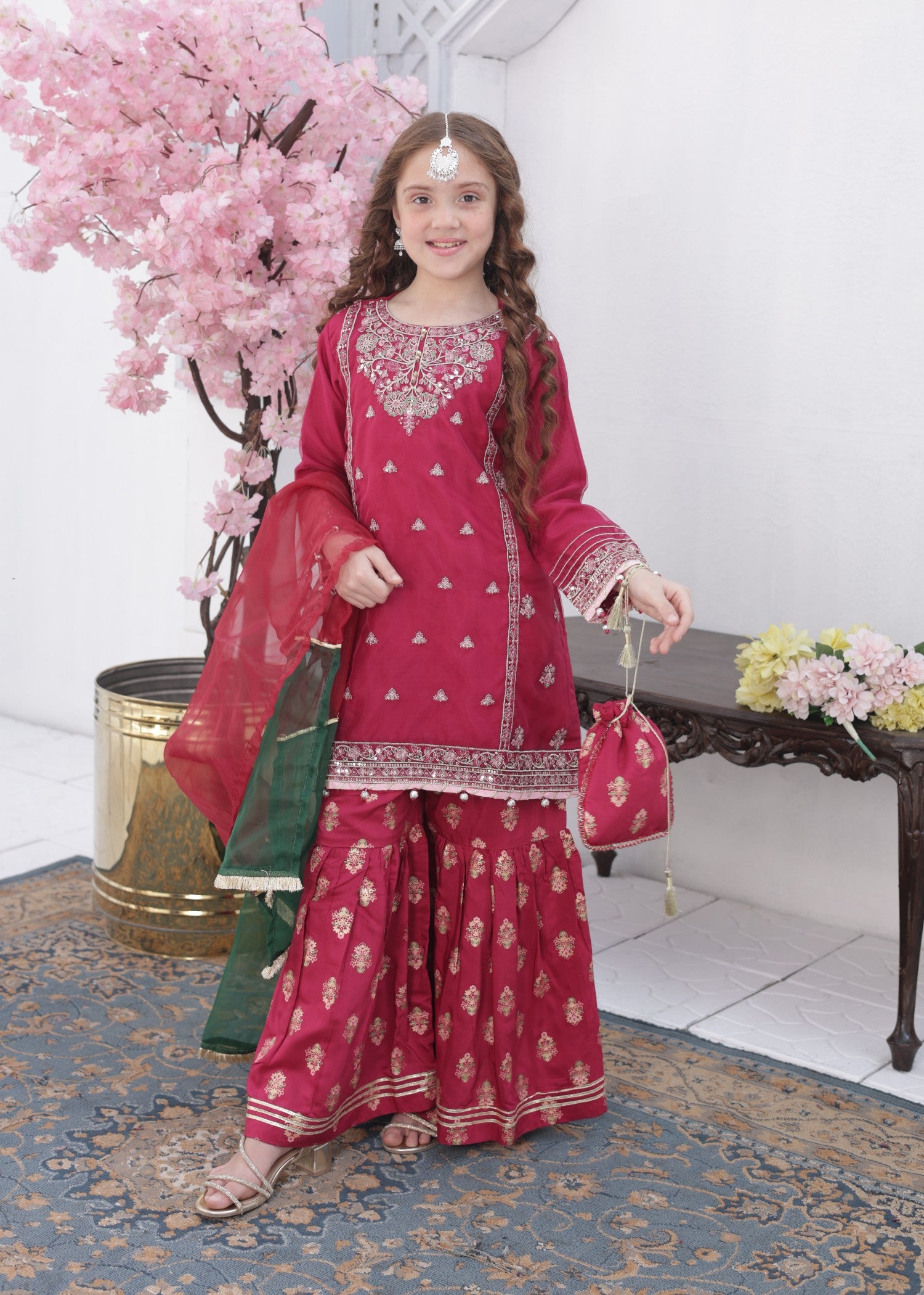 organza Gharara in Magenta haze