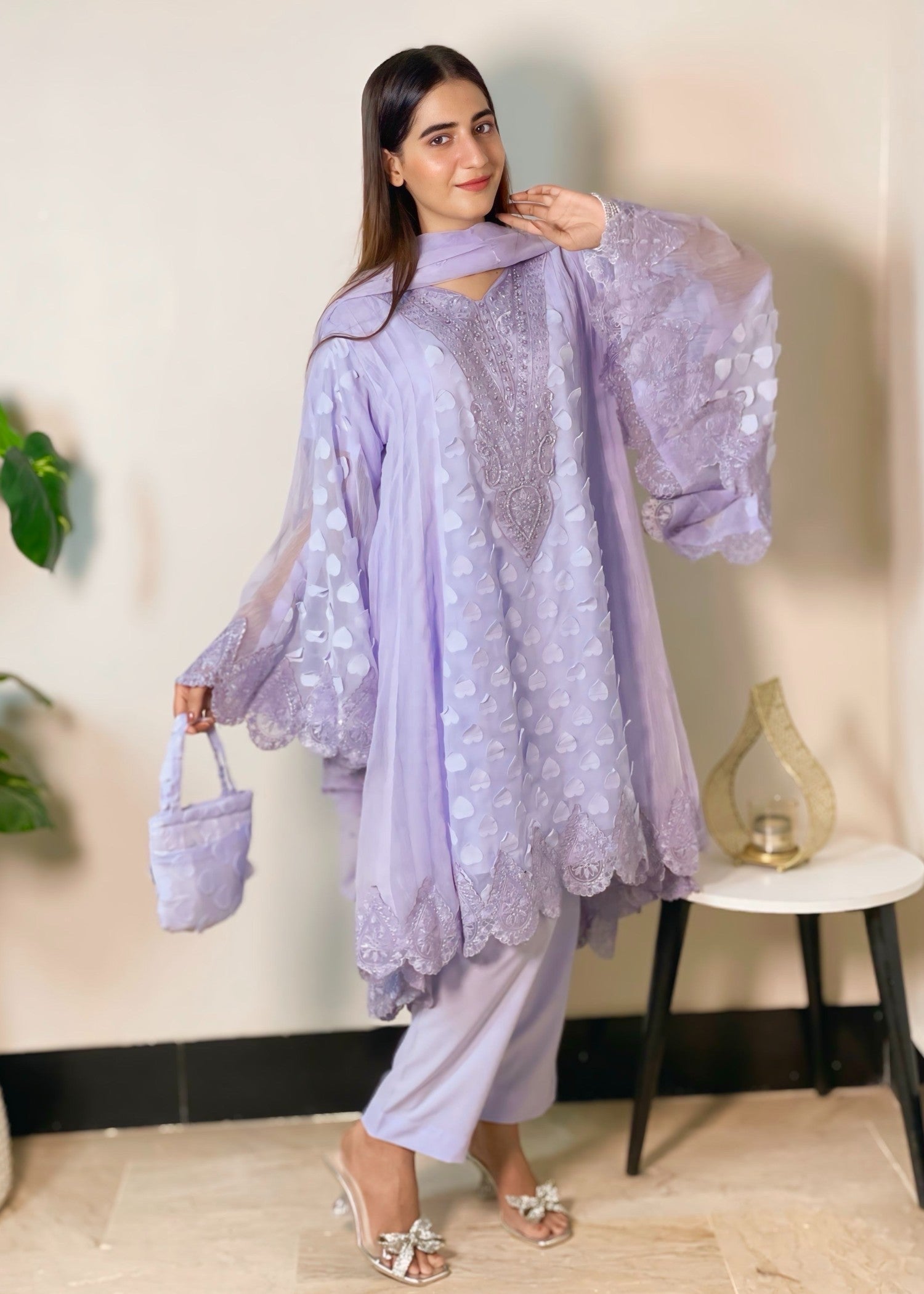 chiffon Pishwas in Lilac