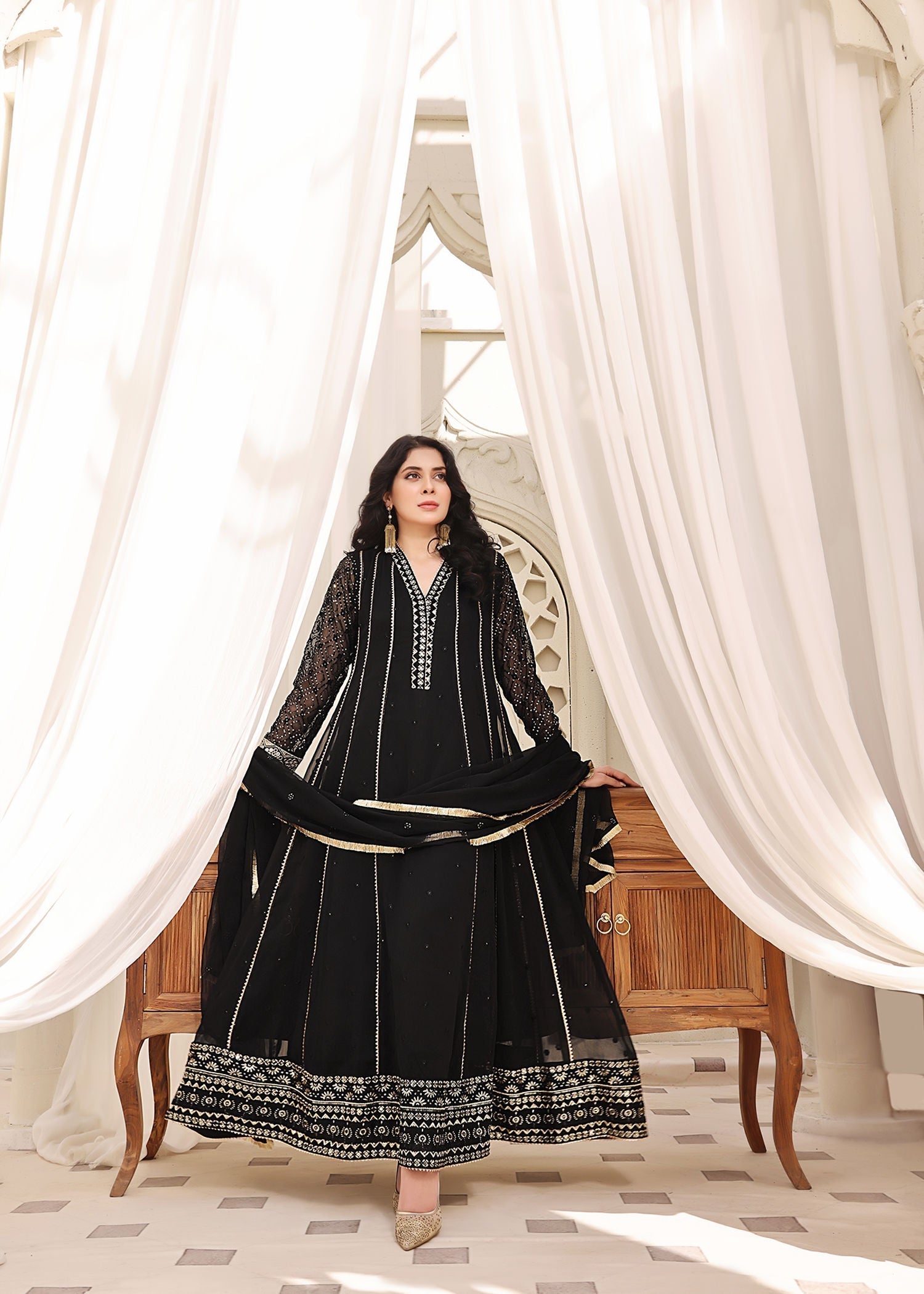 chiffon Anarkali in Black