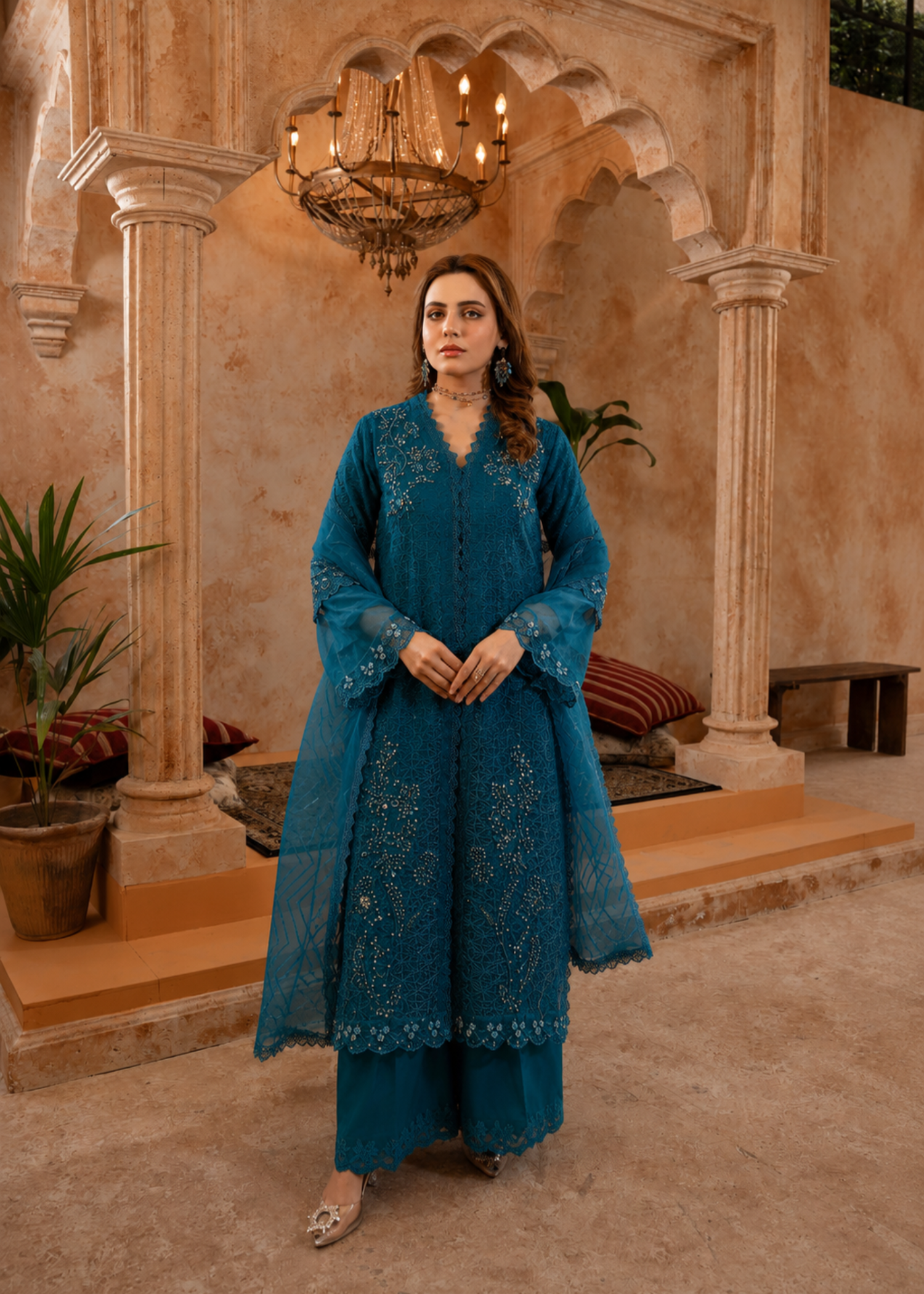 organza Gown in Bondi blue