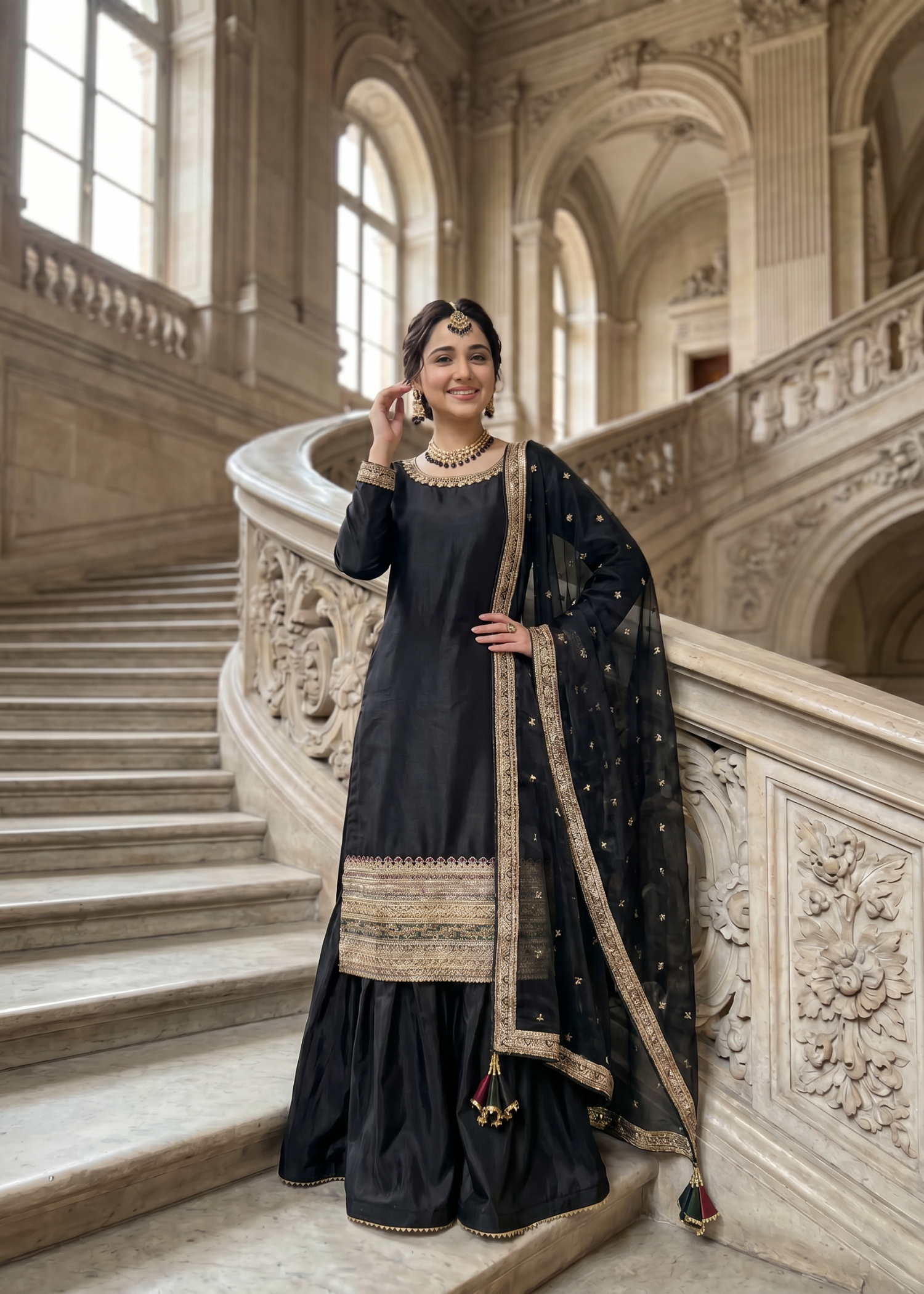 silk Gharara in Black