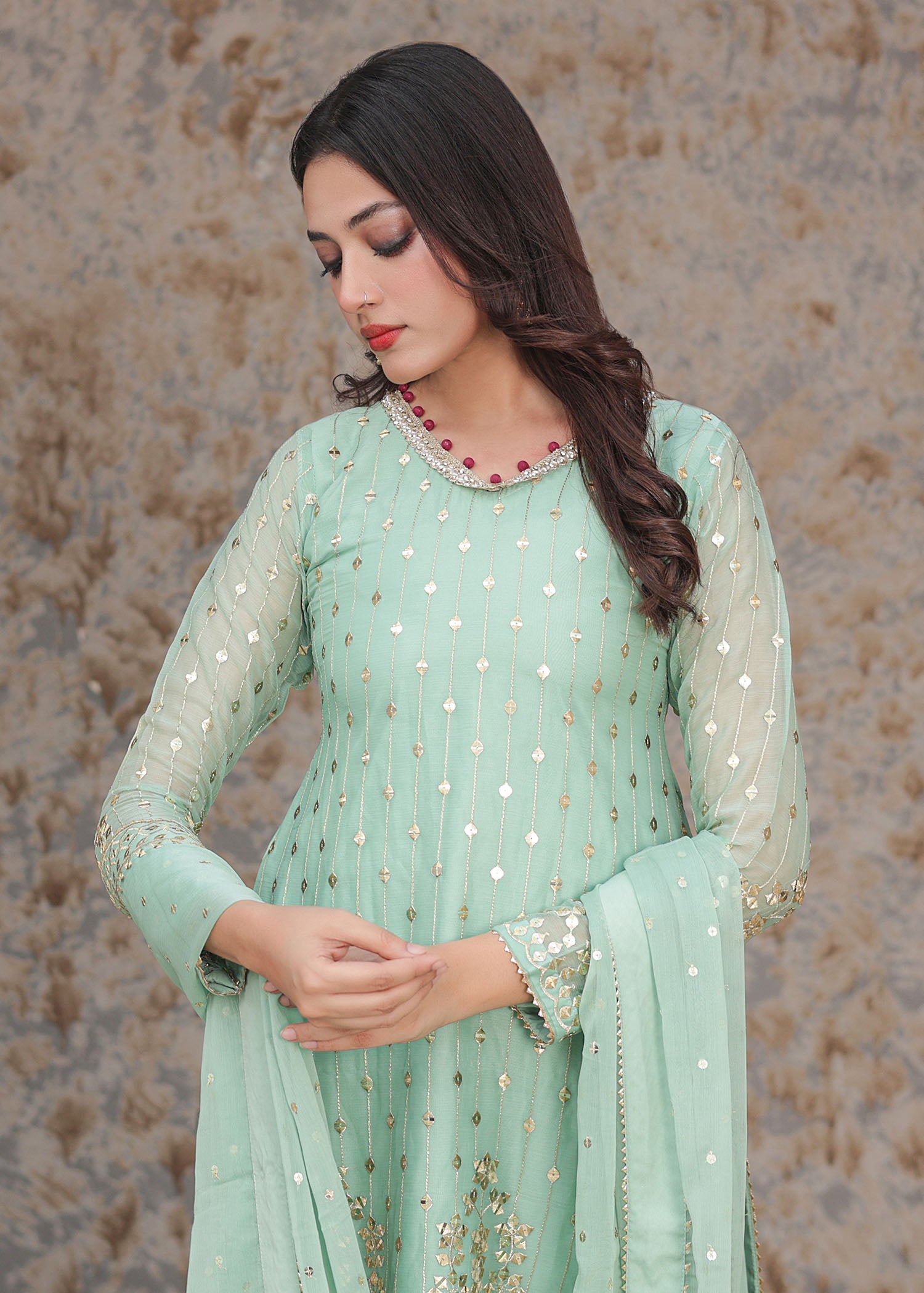 chiffon Gharara in Pastel green