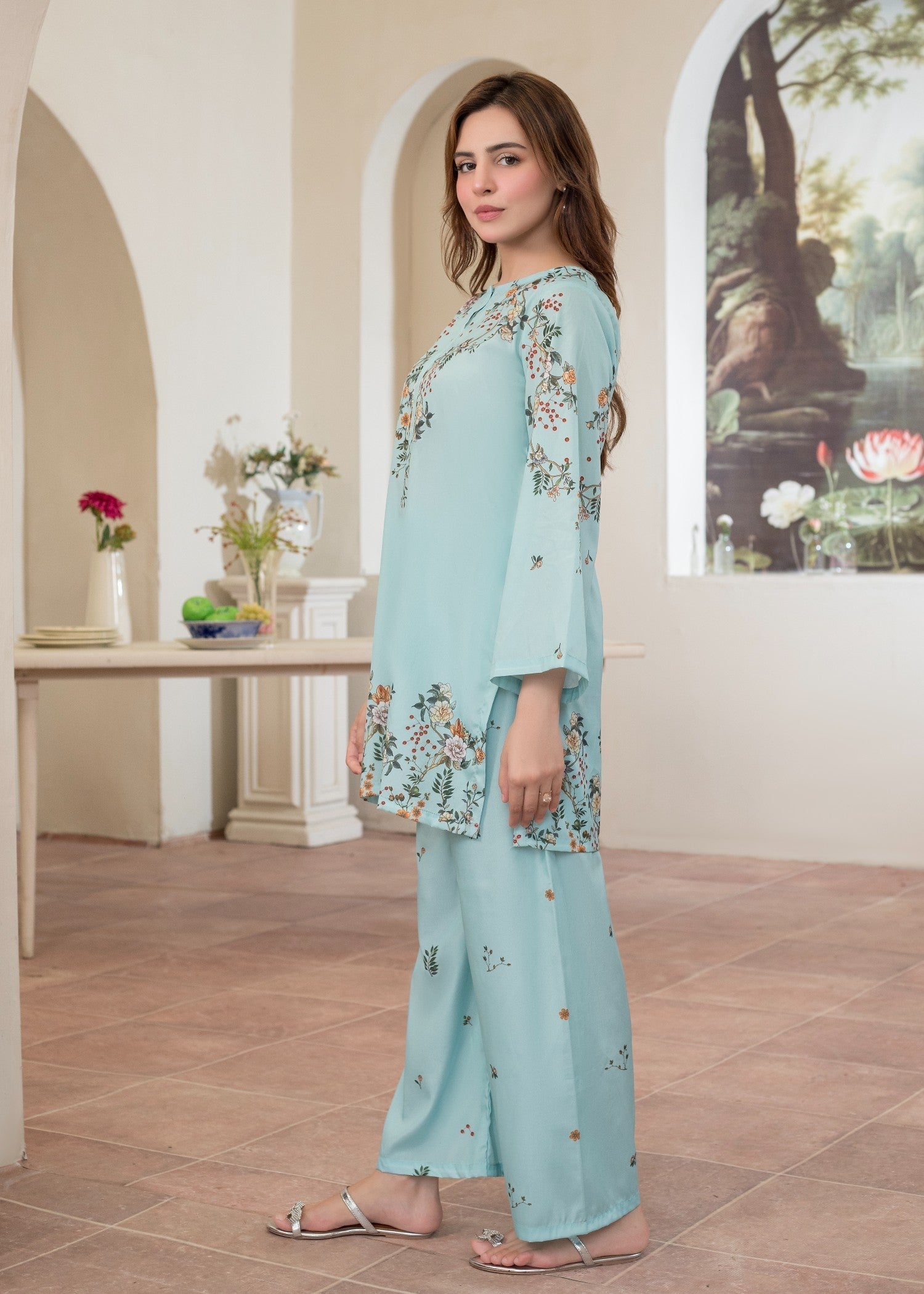 polyester crepe Co Ord Sets in Light blue