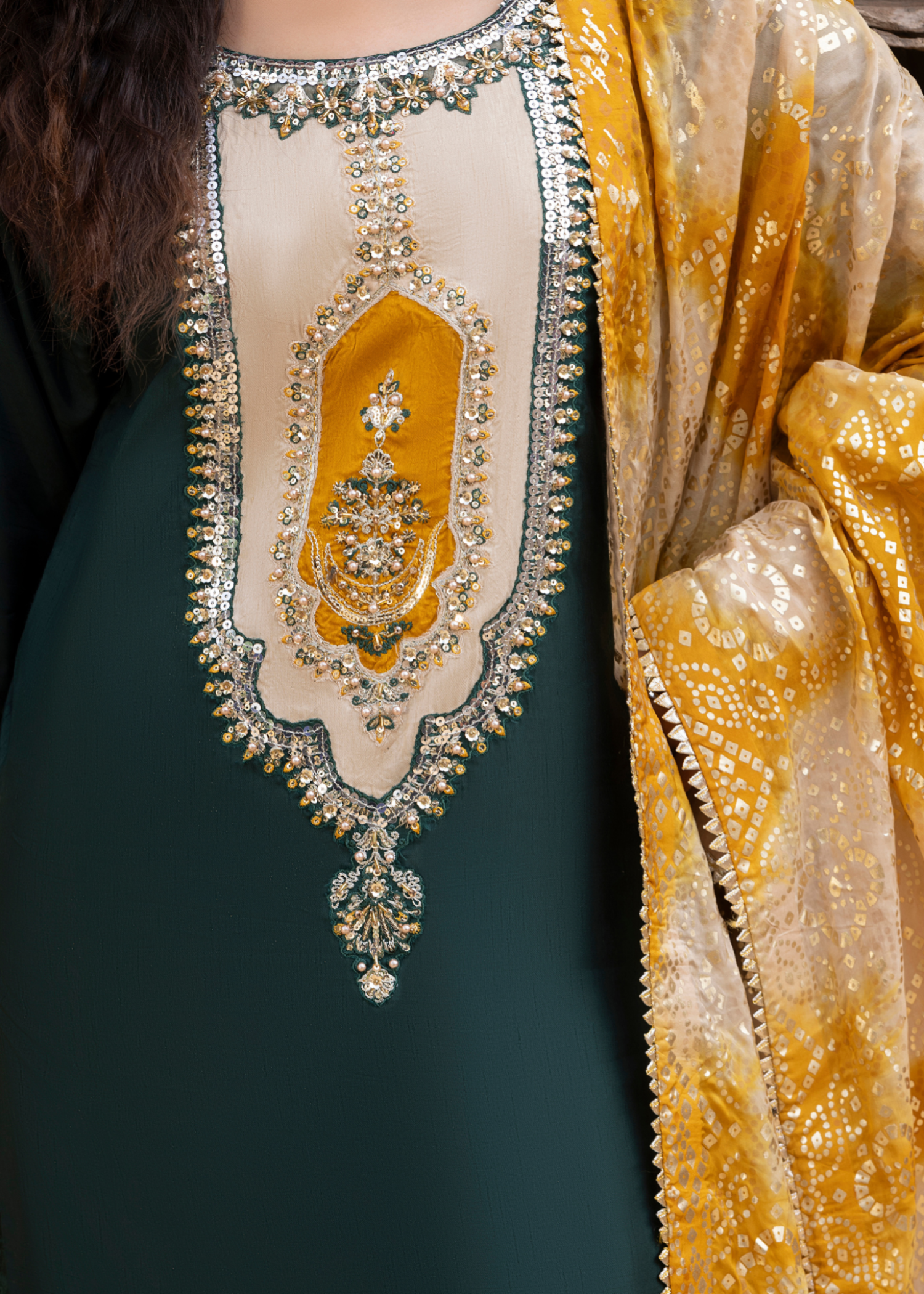 korean raw silk Sharara in Emerald green