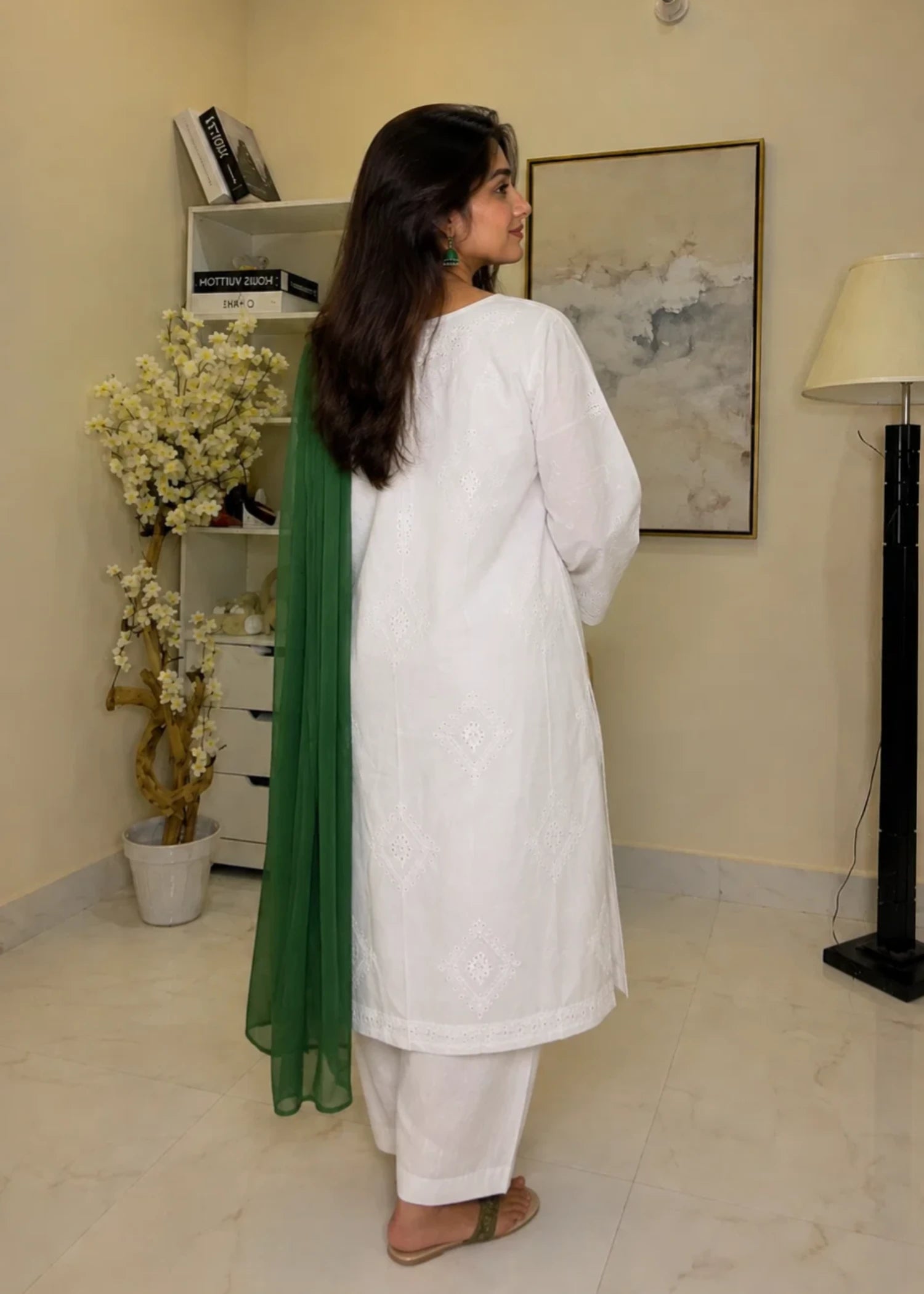 cotton Kurta Set in White