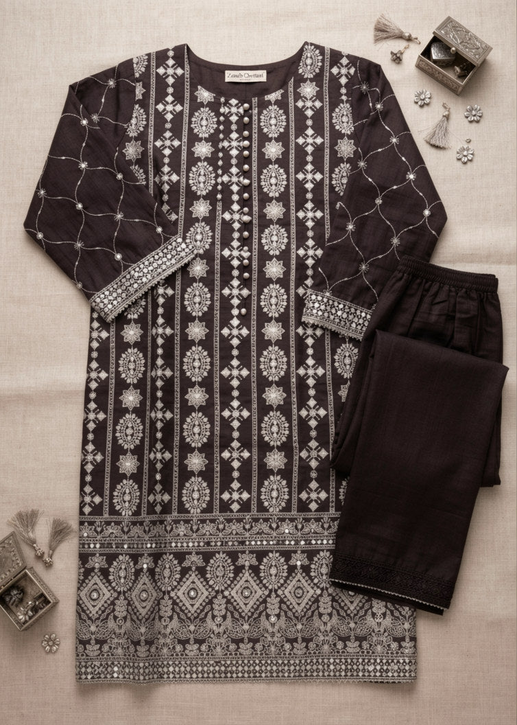 polycotton Kurta Set in Chocolate brown