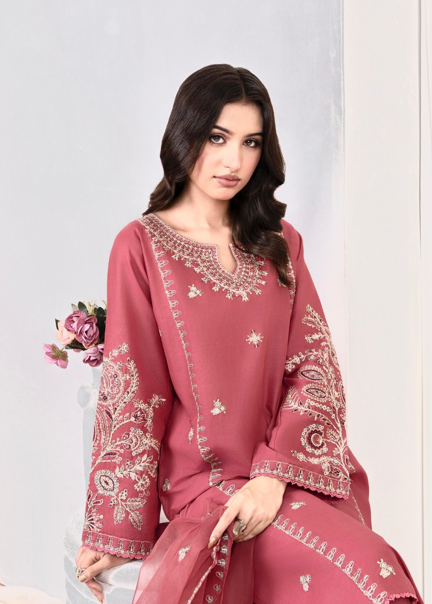 lawn Kurta Set in Melon pink