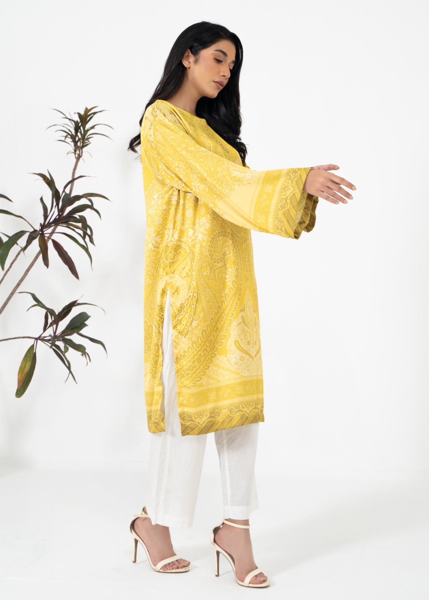 satin silk Kurti in Yellow