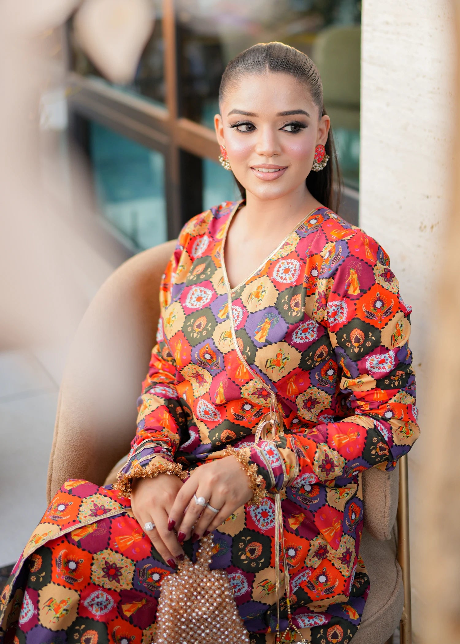 lawn Angrakha in Multi