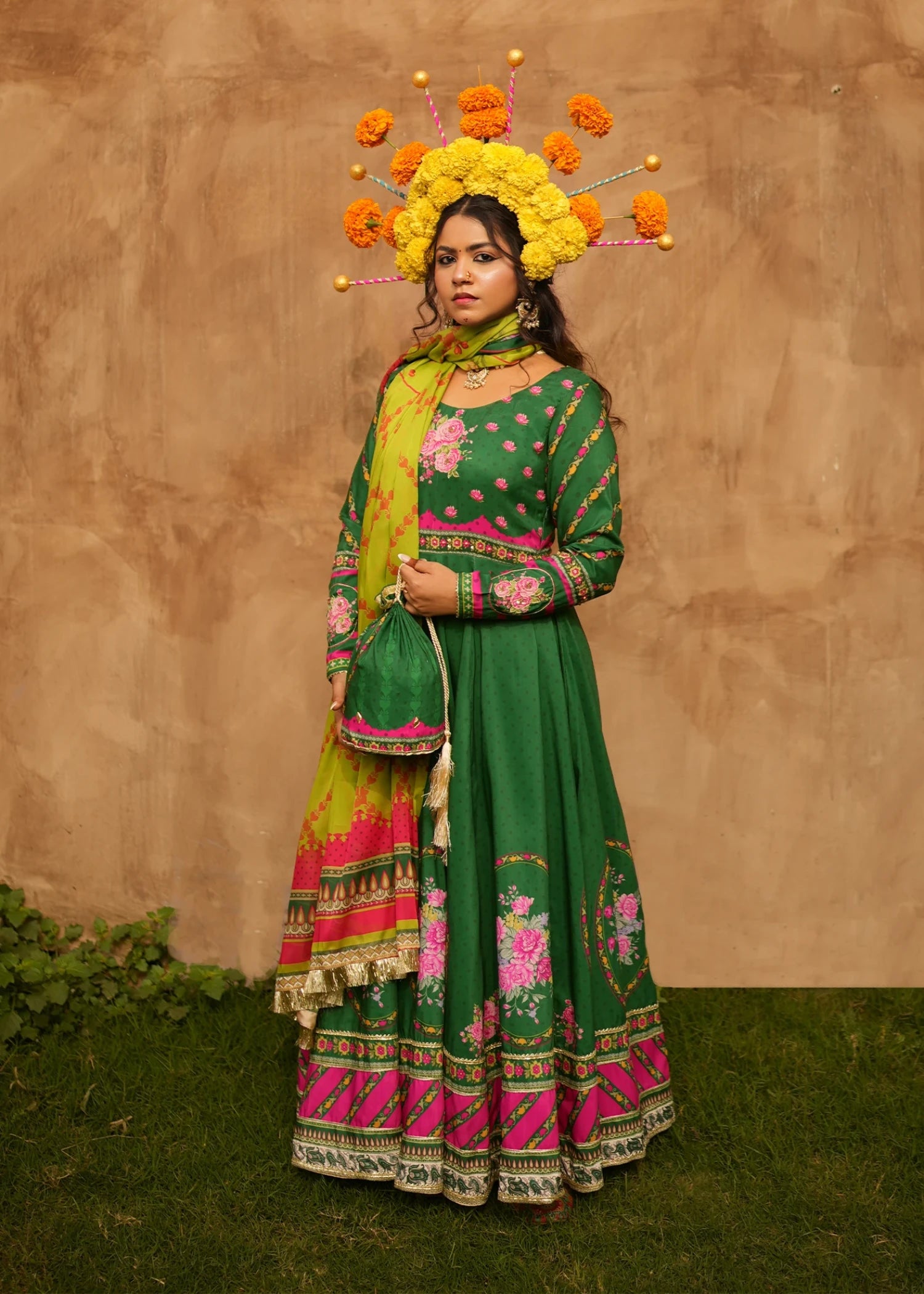 raw silk Unstitched in Dark green