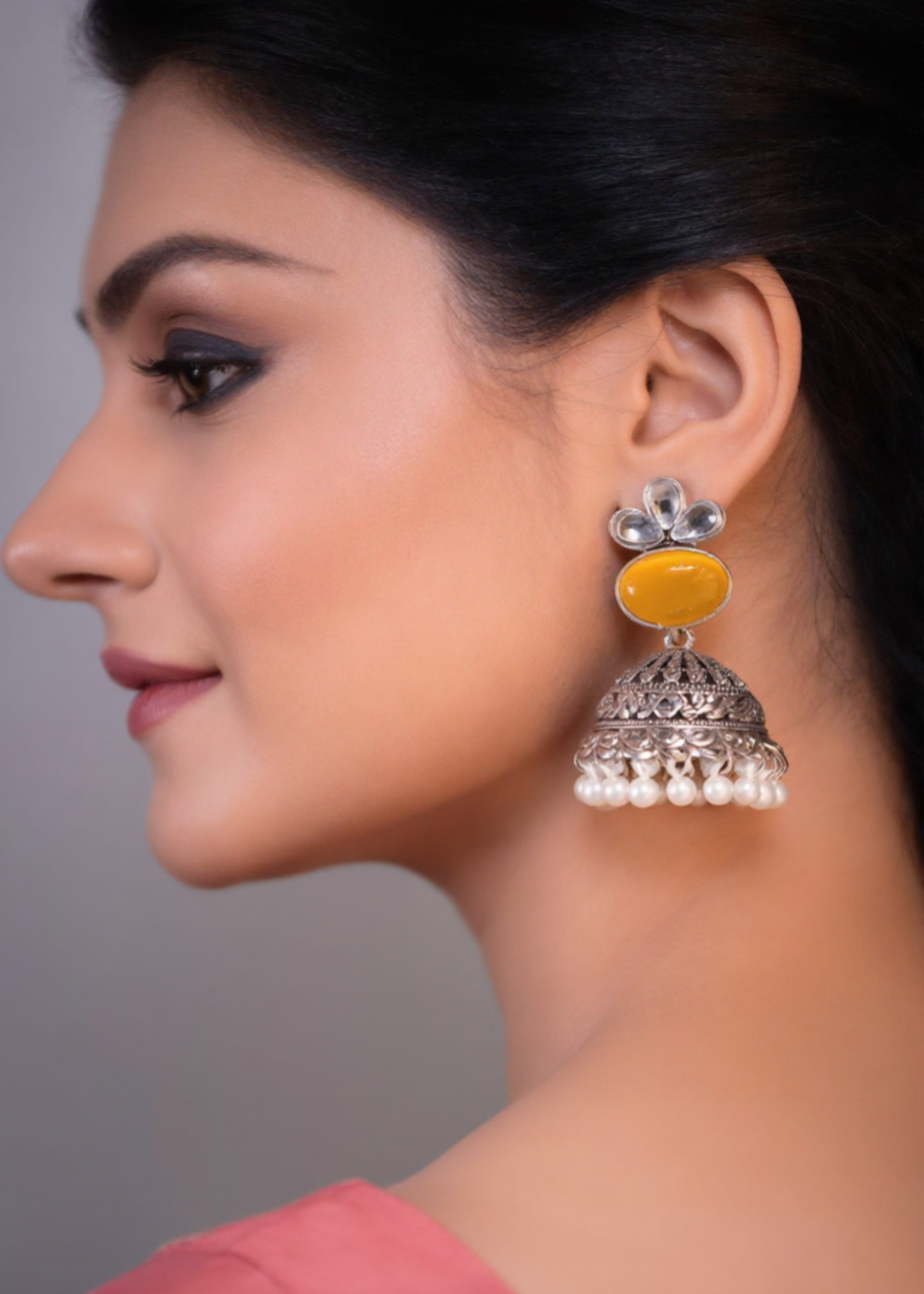 Earrings in Silver, yellow-orange Color by - Trendy Women Earrings XHH5175