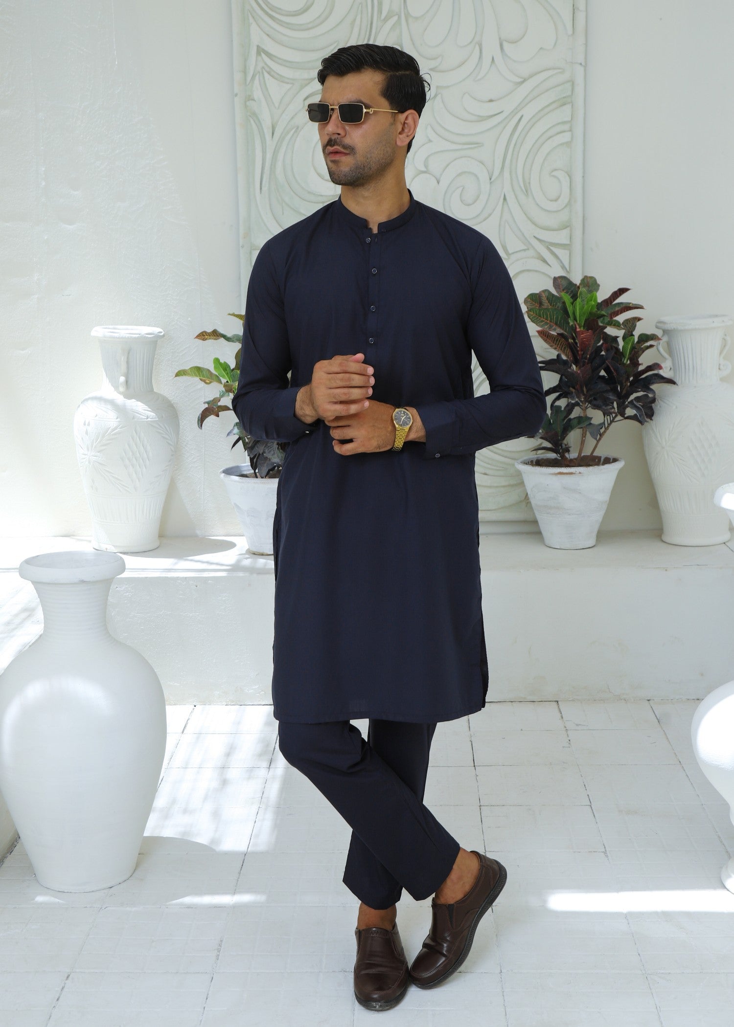 wash & wear Kurta Set in Aegean blue