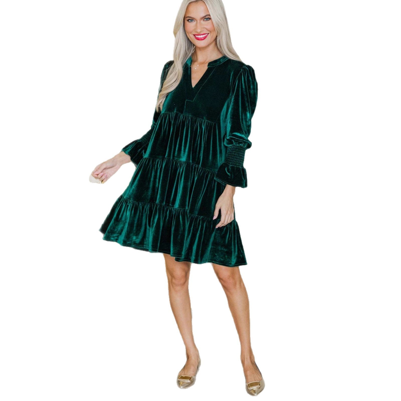 Long Sleeve Christmas Skirt Velvet Cake Dress