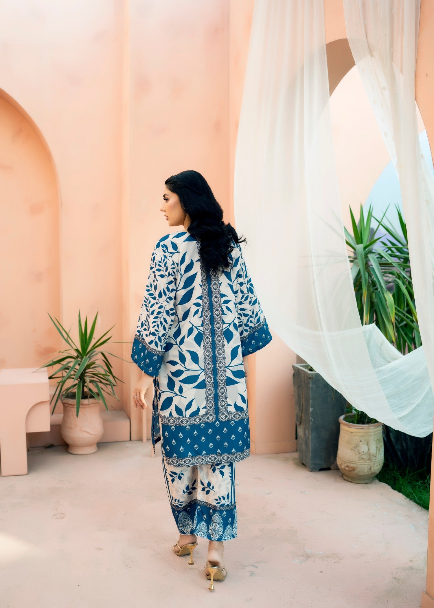 poly lawn Co Ord Sets in Beige, steel blue