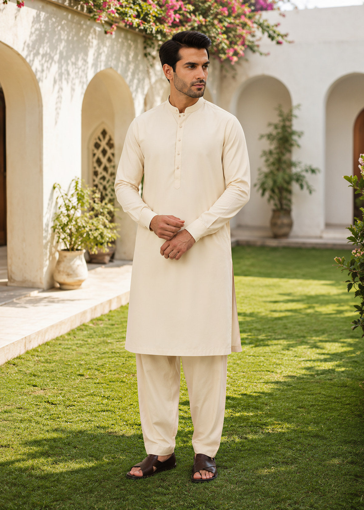 boski Shalwar Kameez in Cream by Waqar Mustafa