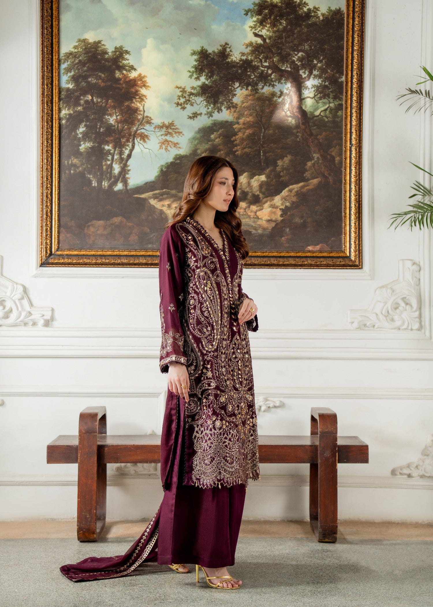 chiffon Kurta Set in Wine