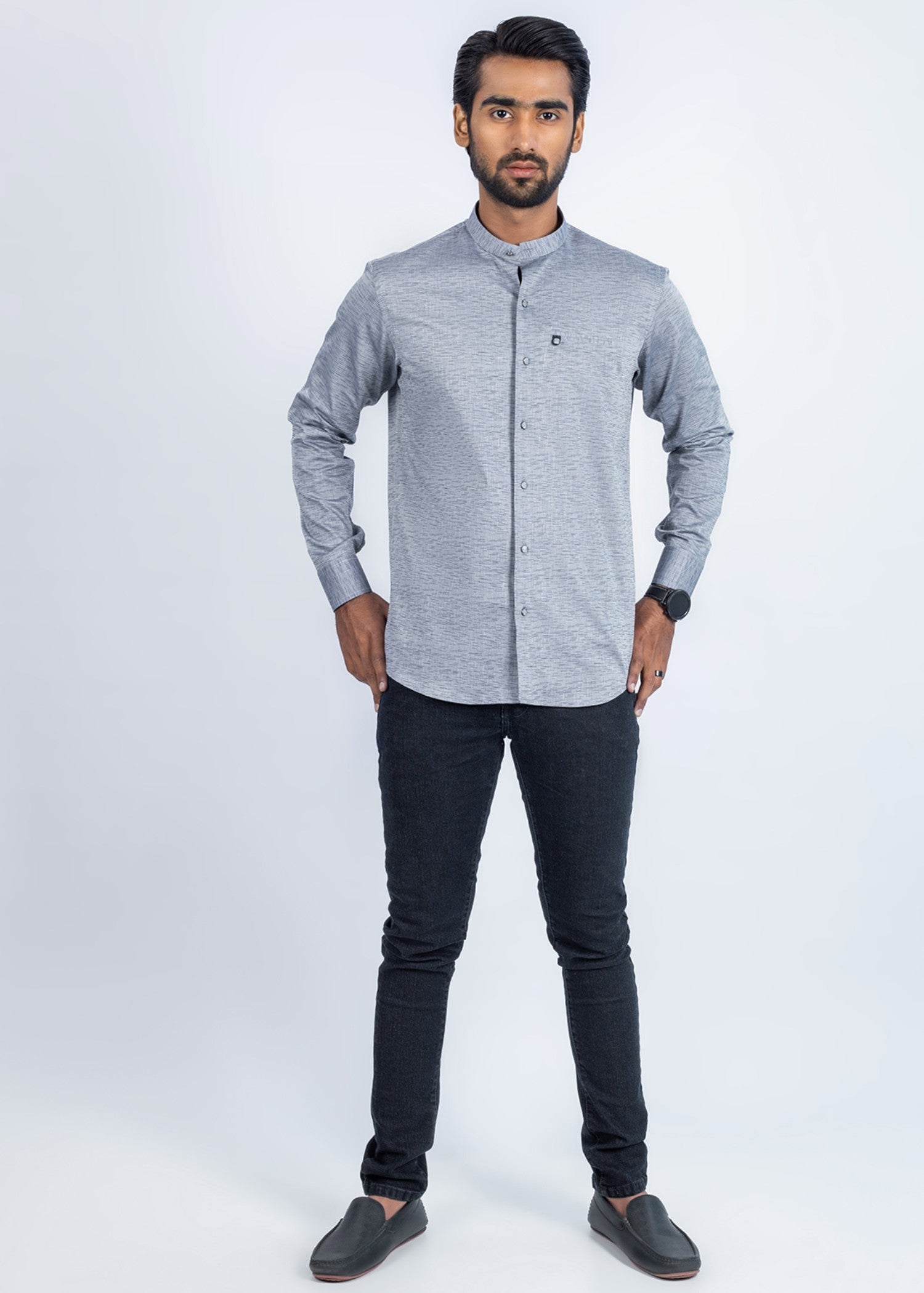 cotton Casual Shirt in Ice blue by Kumash Textiles
