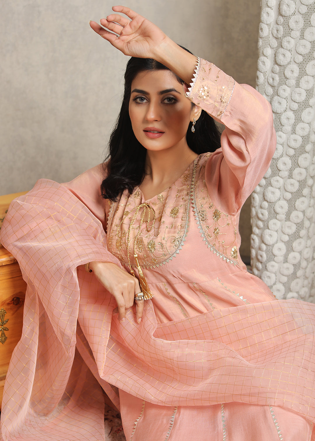 masuri Pishwas in Coral pink