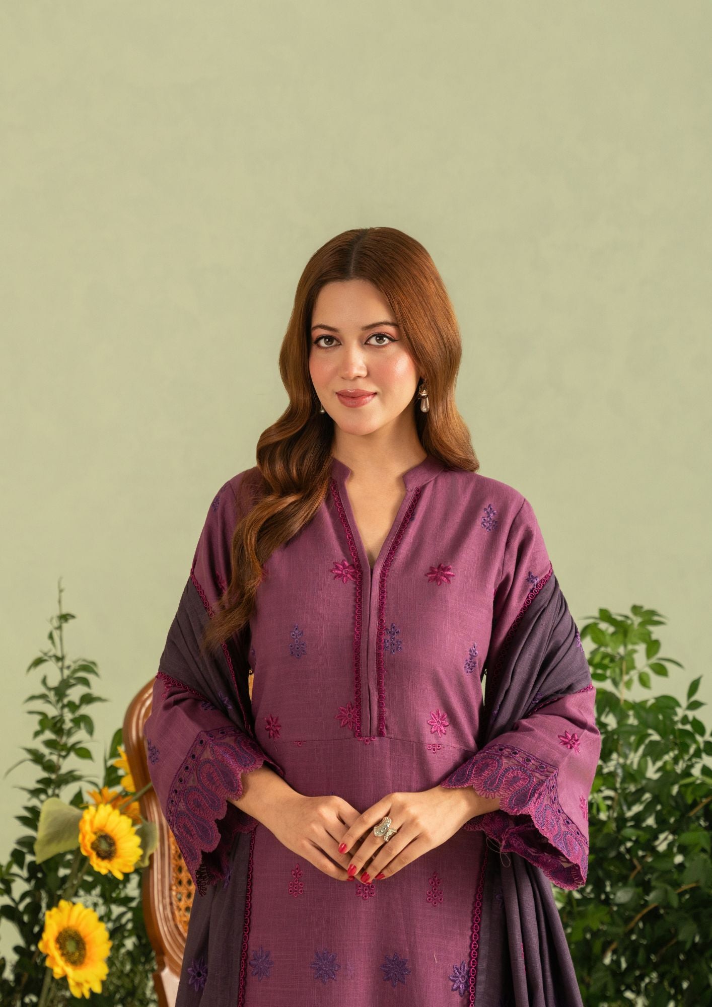 khaddar Kurta Set in Plum purple