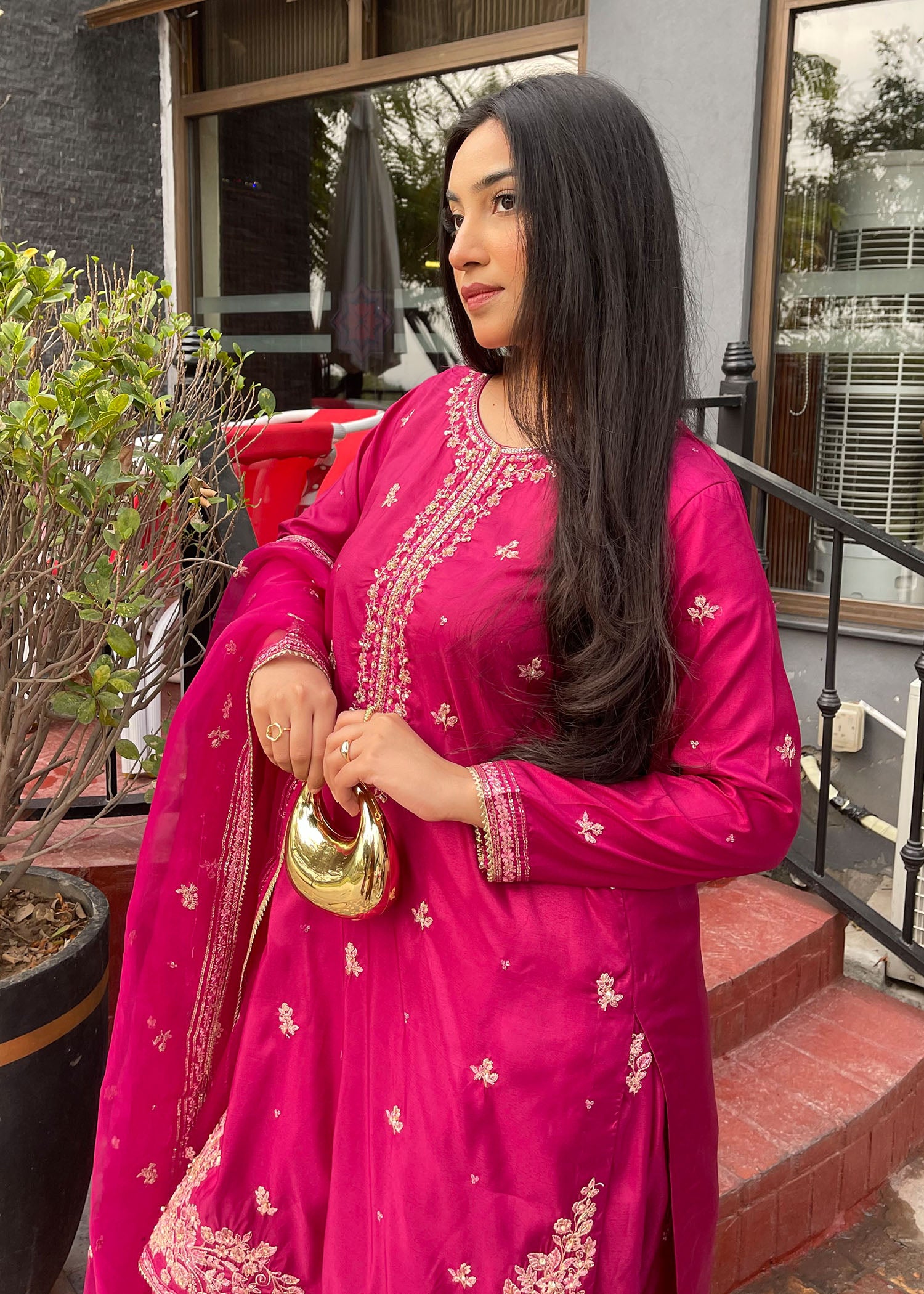 silk Sharara in Magenta