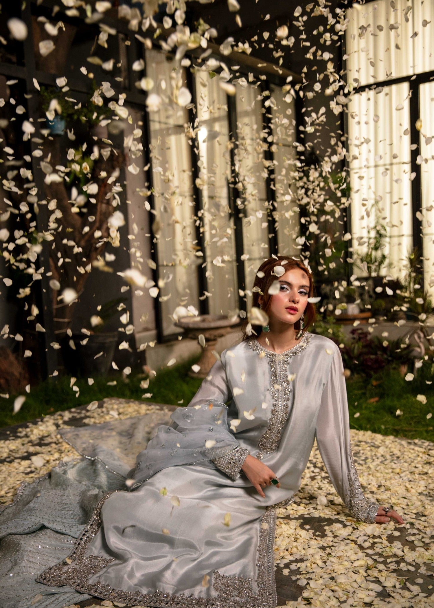 silk Sharara in Ash grey