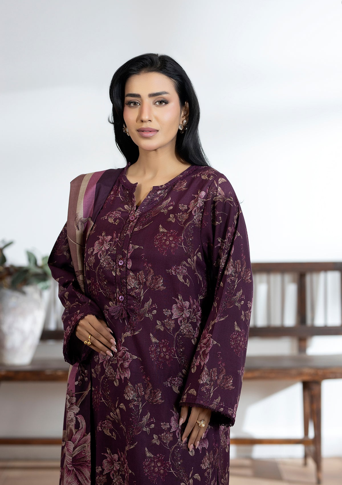 dhanak Kurta Set in Wine red