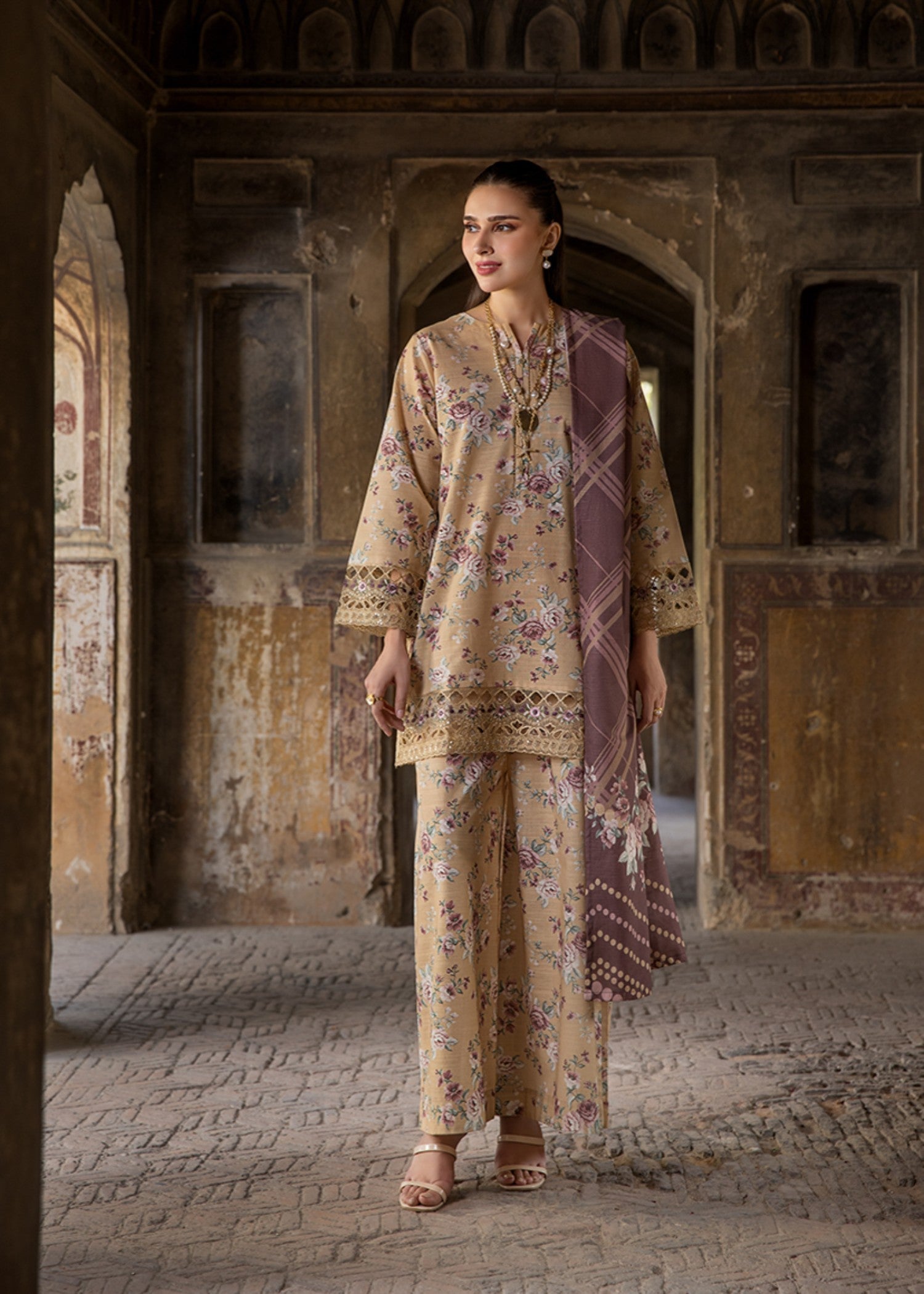 khaddar Kurta Set in Sand brown