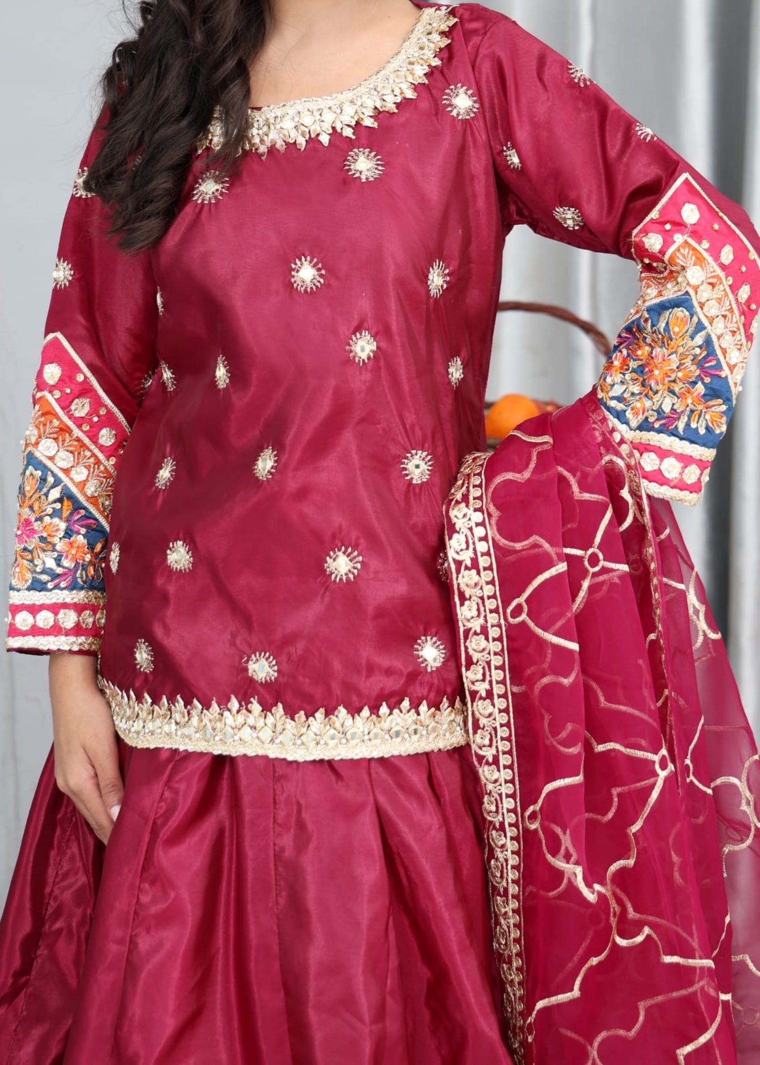 silk Lehenga in Amaranth