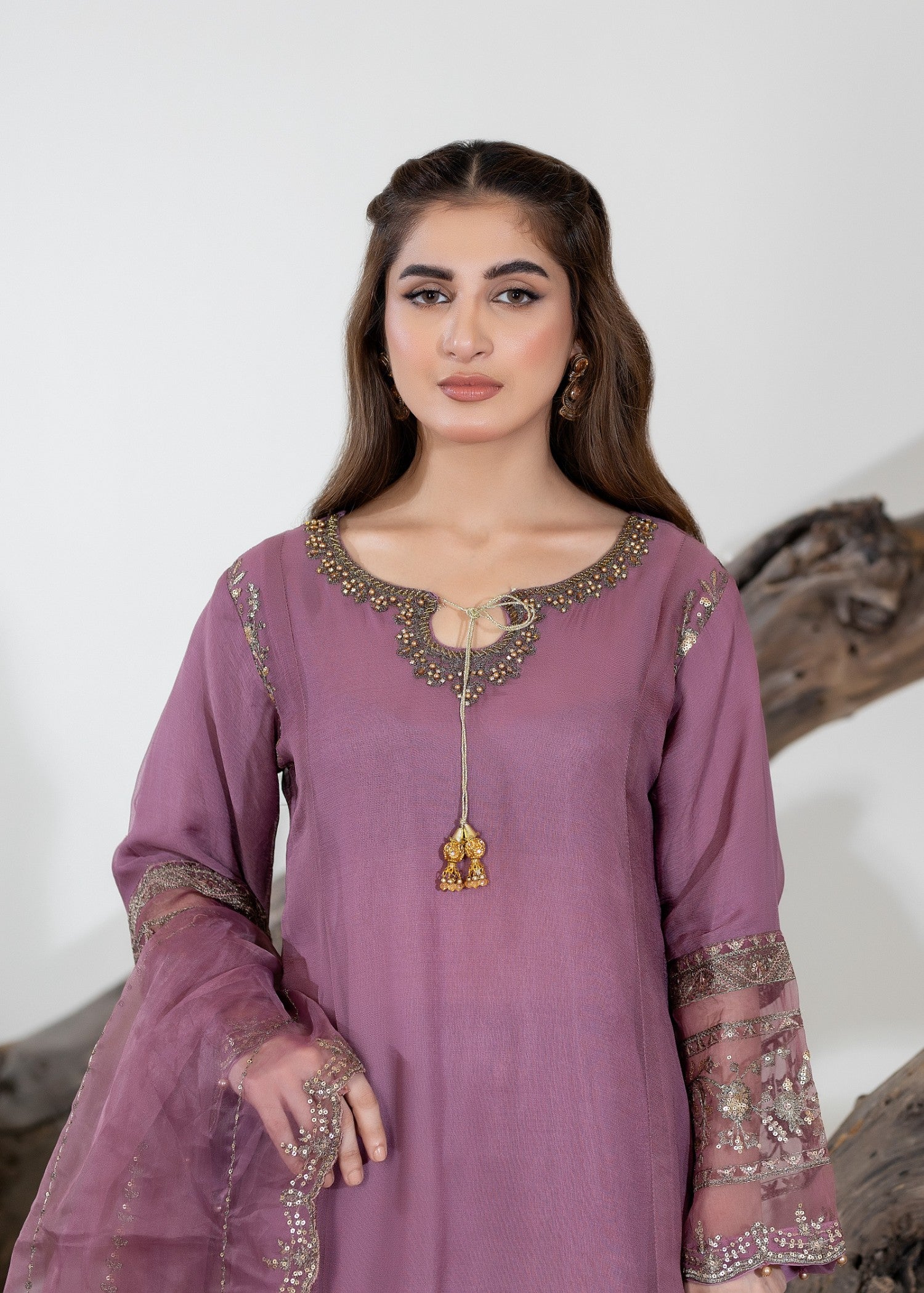 chiffon Gharara in Mauve pink